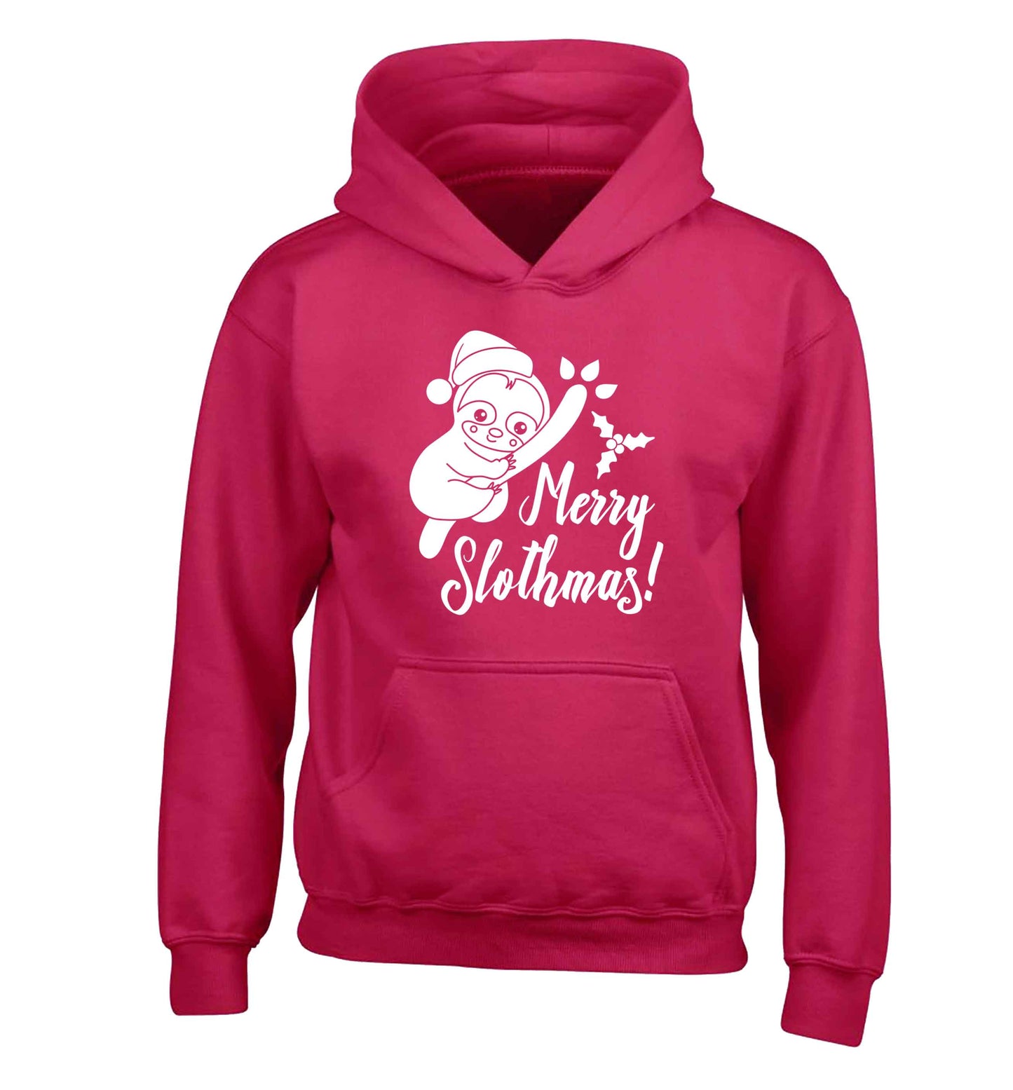 Merry Slothmas children's pink hoodie 12-13 Years