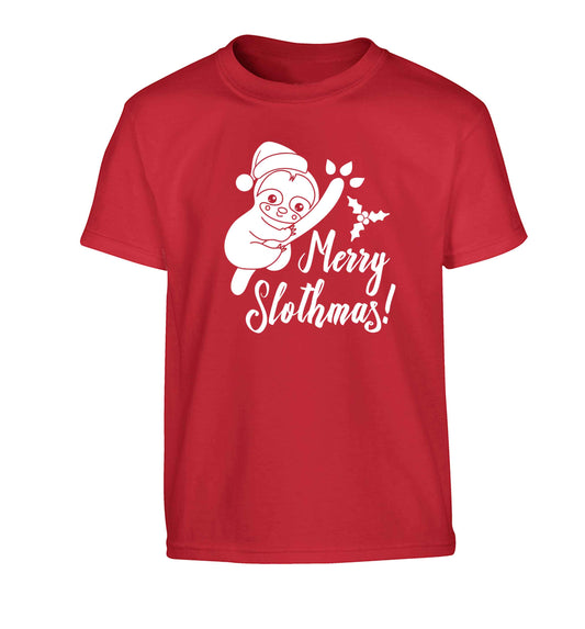 Merry Slothmas Children's red Tshirt 12-13 Years