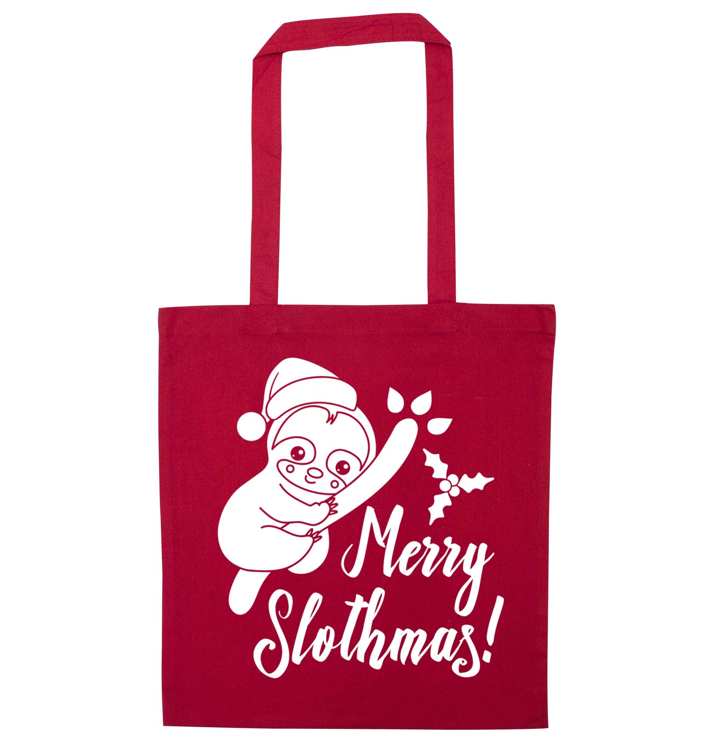 Merry Slothmas red tote bag