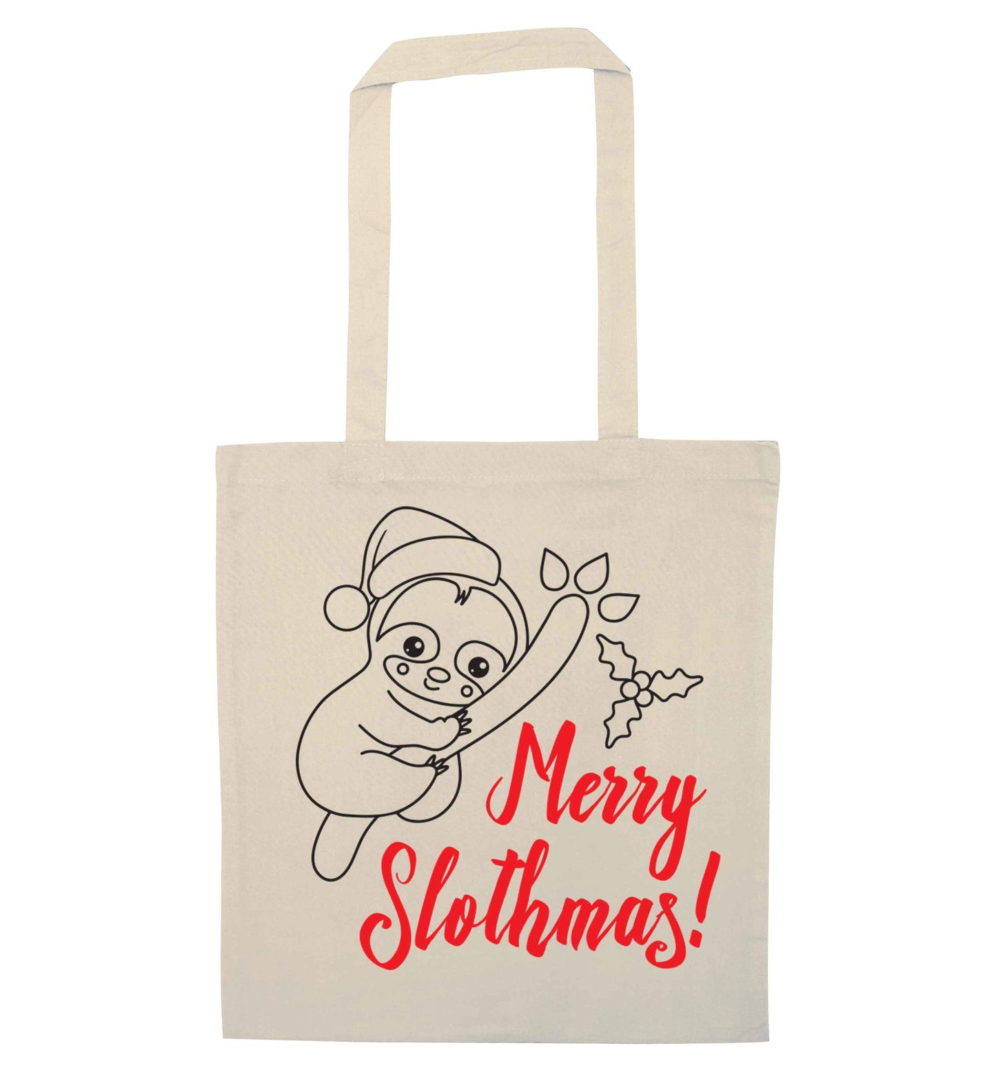 Merry Slothmas natural tote bag