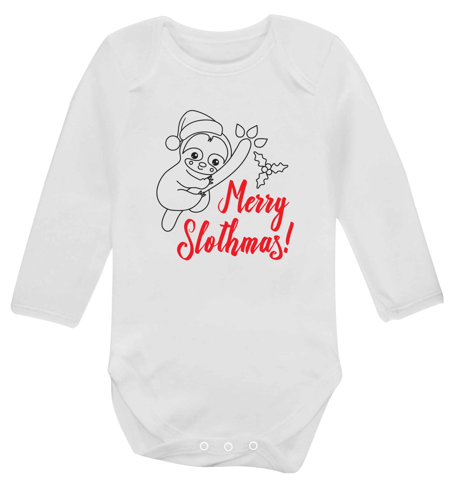 Merry Slothmas baby vest long sleeved white 6-12 months