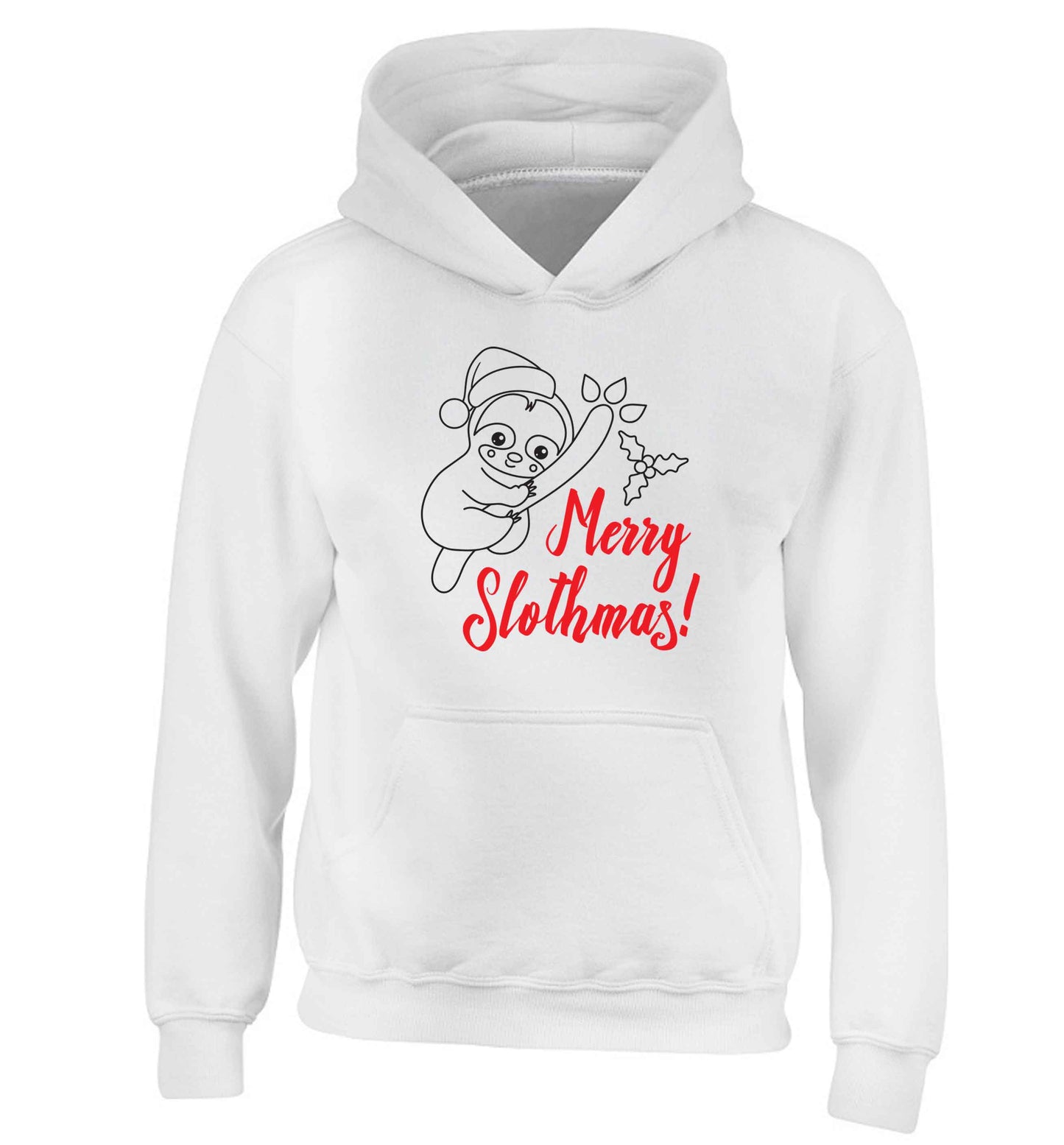Merry Slothmas children's white hoodie 12-13 Years