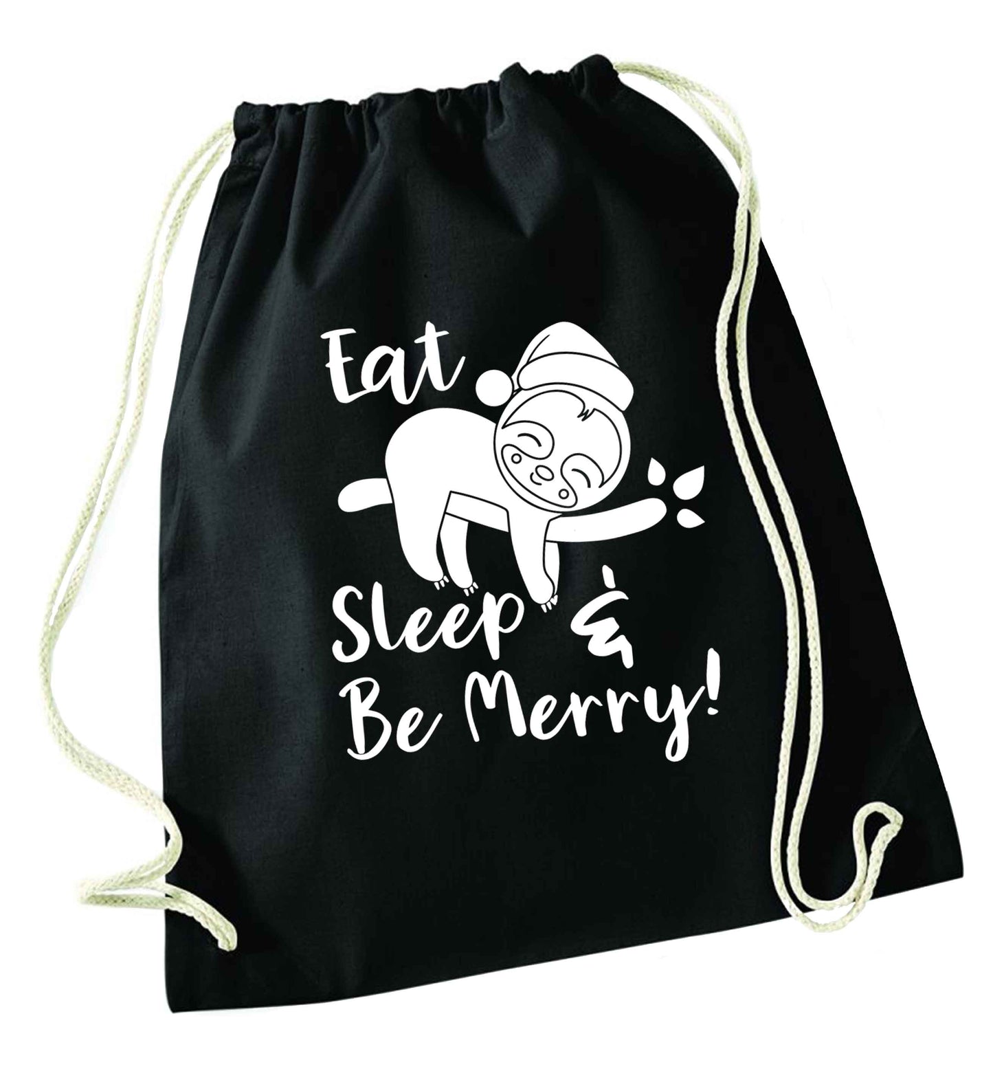 Merry Slothmas black drawstring bag