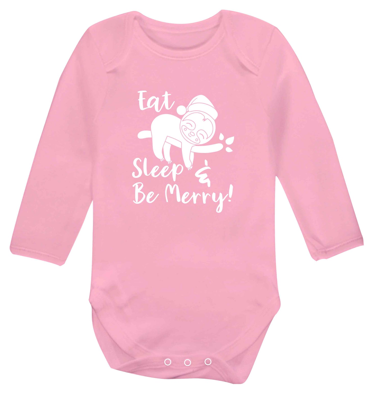 Merry Slothmas baby vest long sleeved pale pink 6-12 months