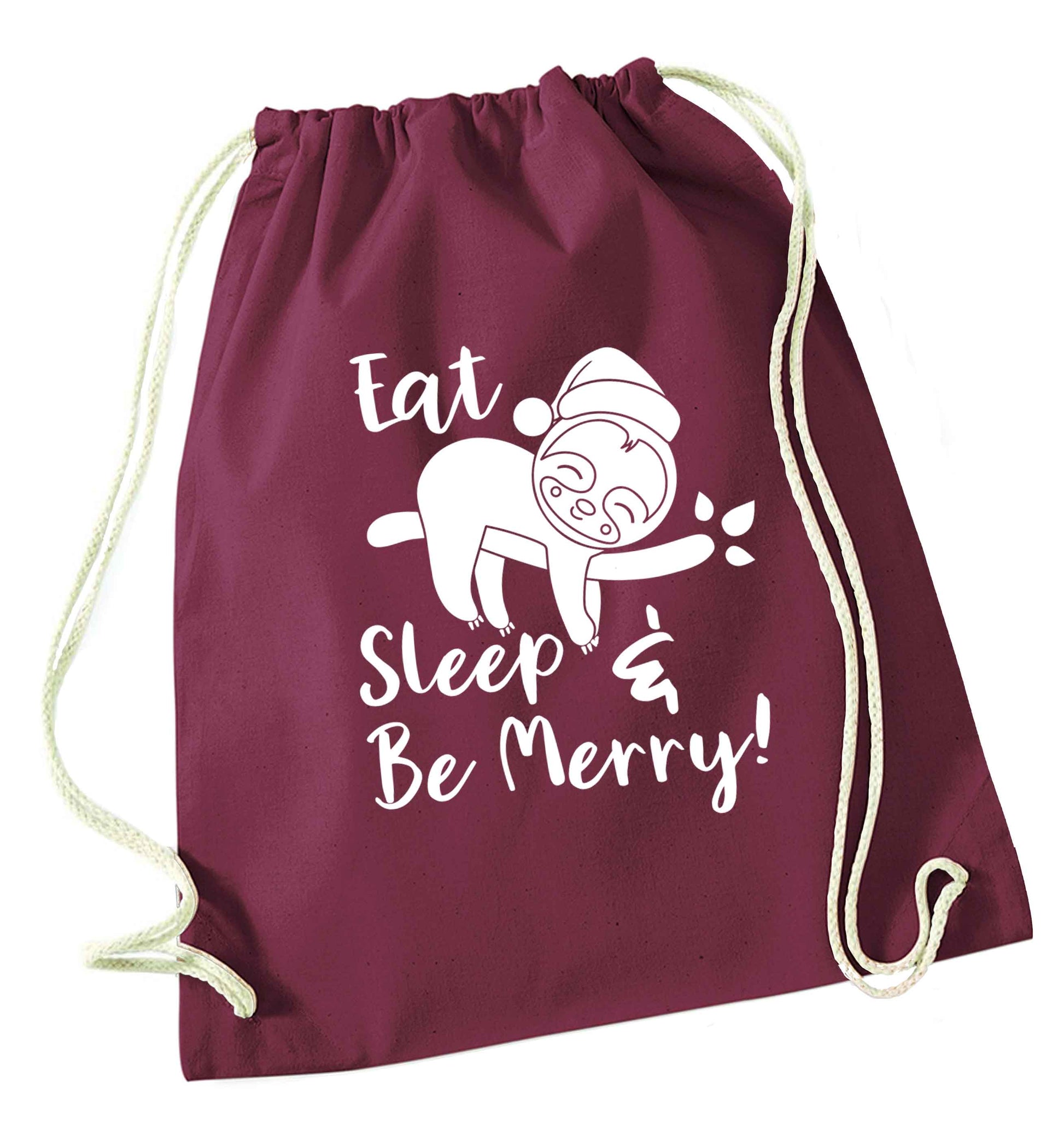 Merry Slothmas maroon drawstring bag