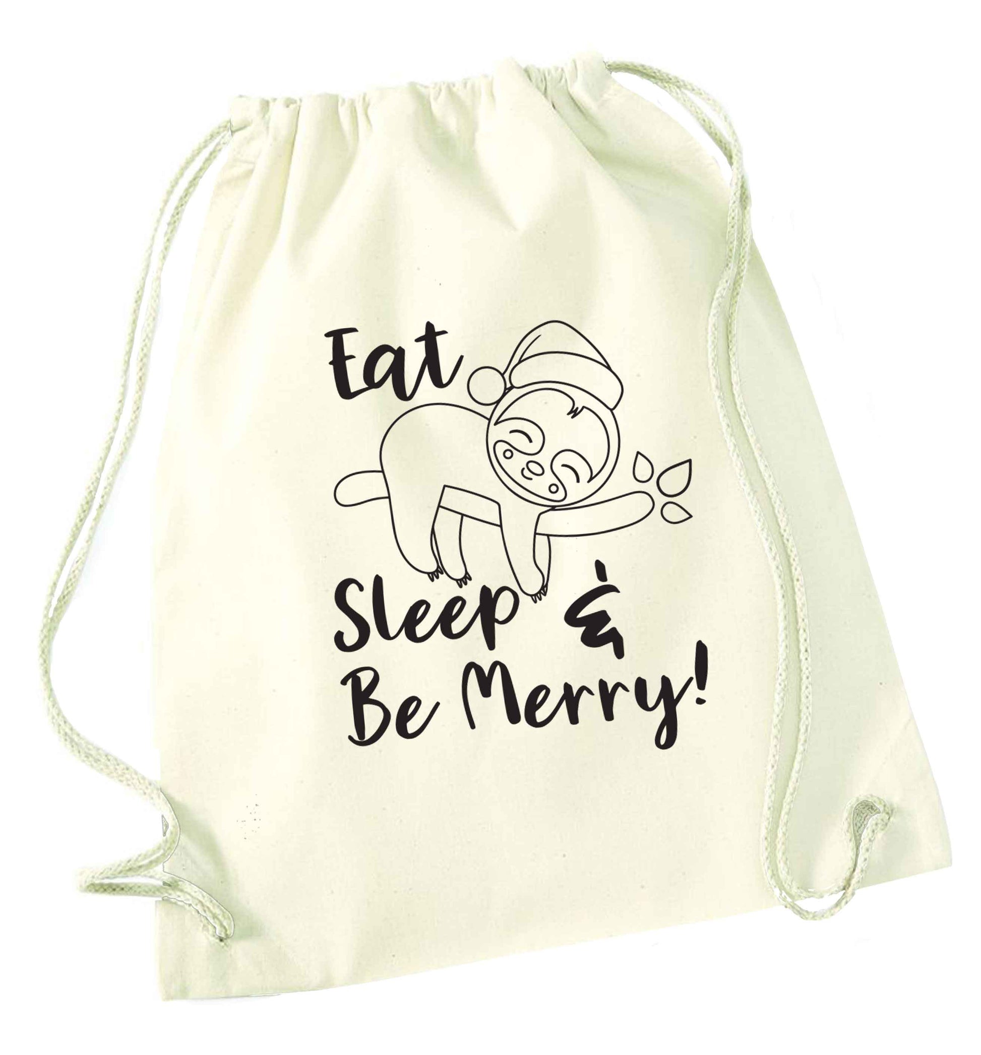 Merry Slothmas natural drawstring bag