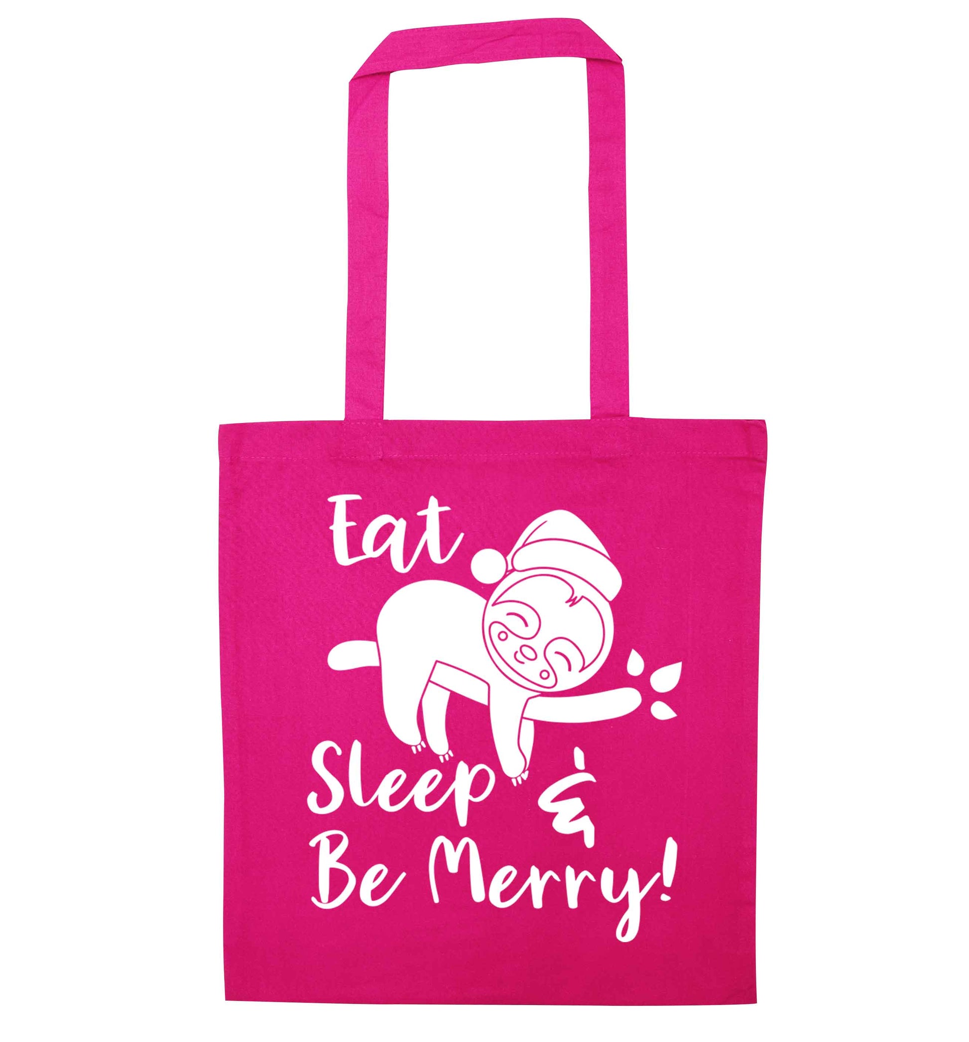 Merry Slothmas pink tote bag
