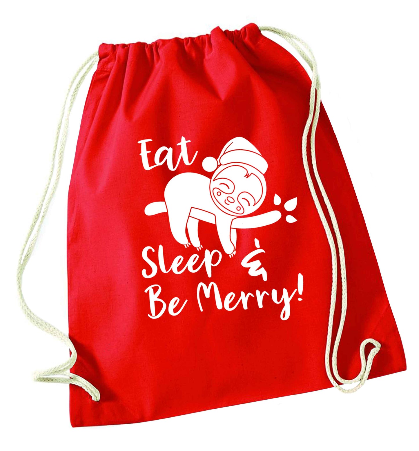 Merry Slothmas red drawstring bag 