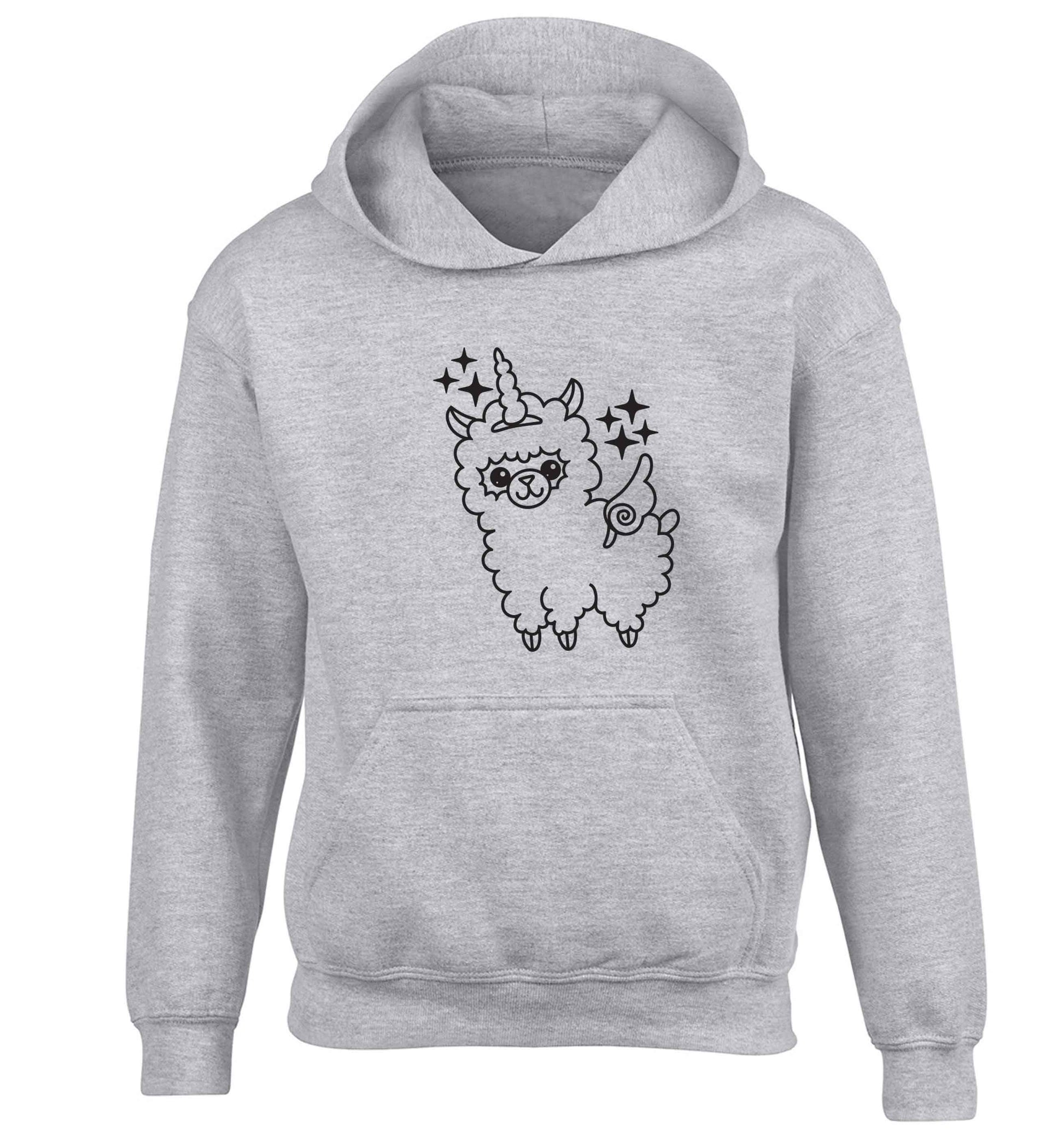 Llamacorn llama unicorn children's grey hoodie 12-13 Years