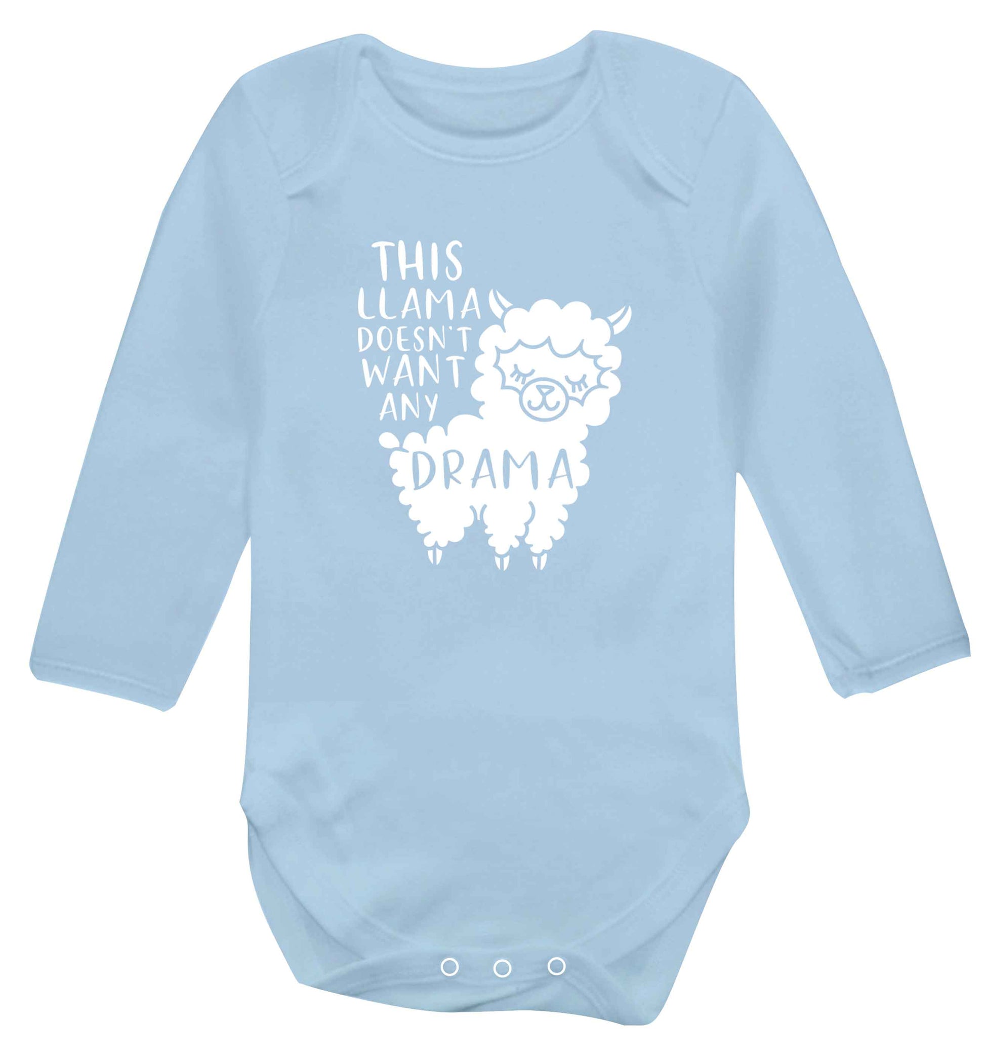 This Llama doesn't want any drama baby vest long sleeved pale blue 6-12 months