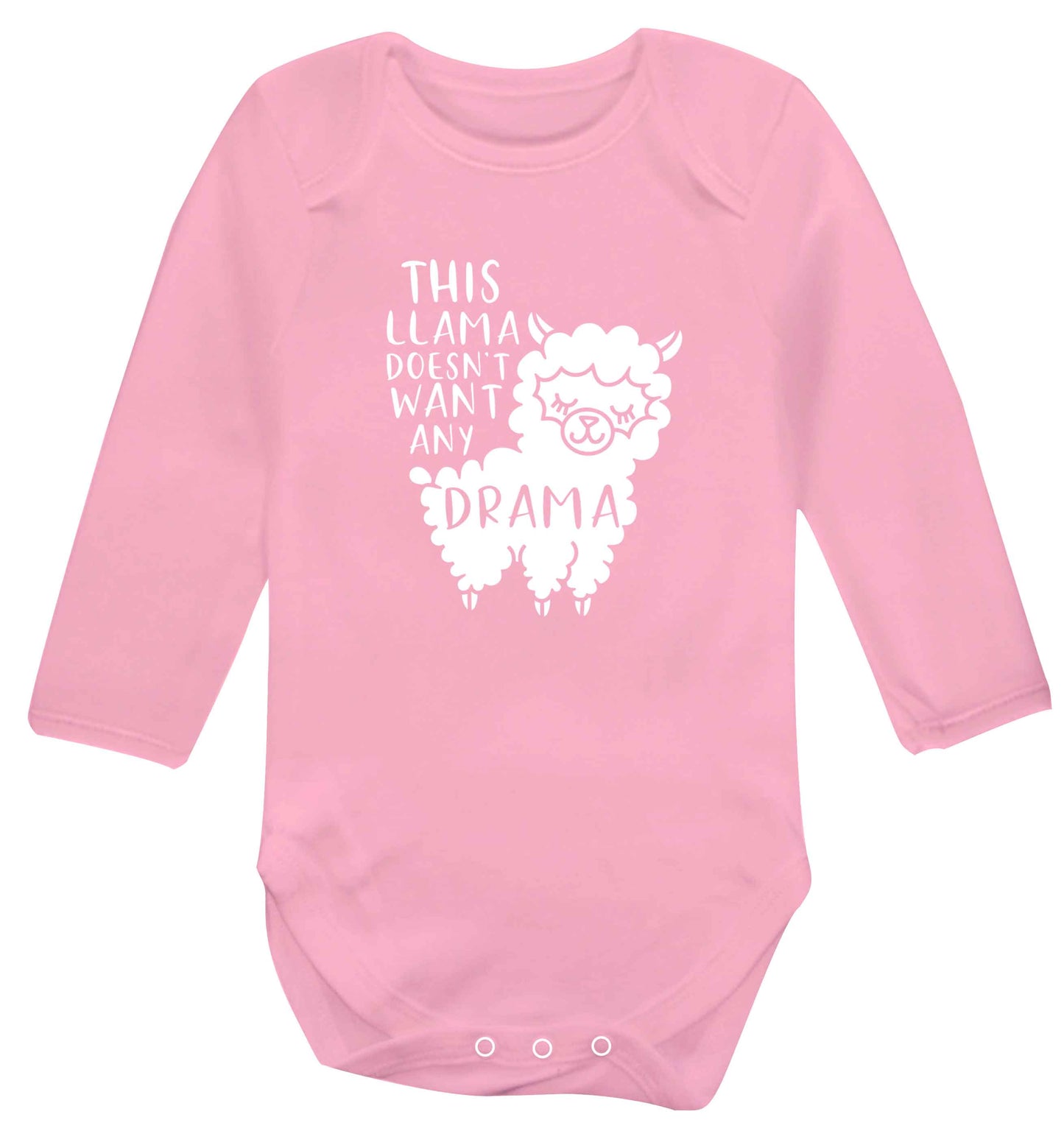 This Llama doesn't want any drama baby vest long sleeved pale pink 6-12 months