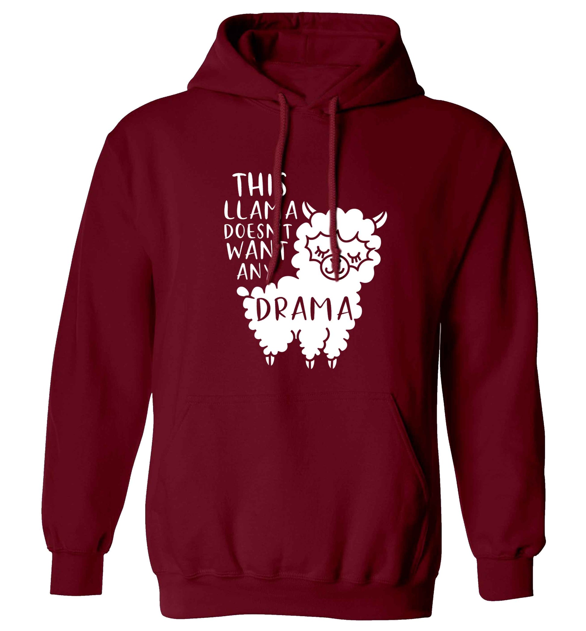 This Llama doesn't want any drama adults unisex maroon hoodie 2XL