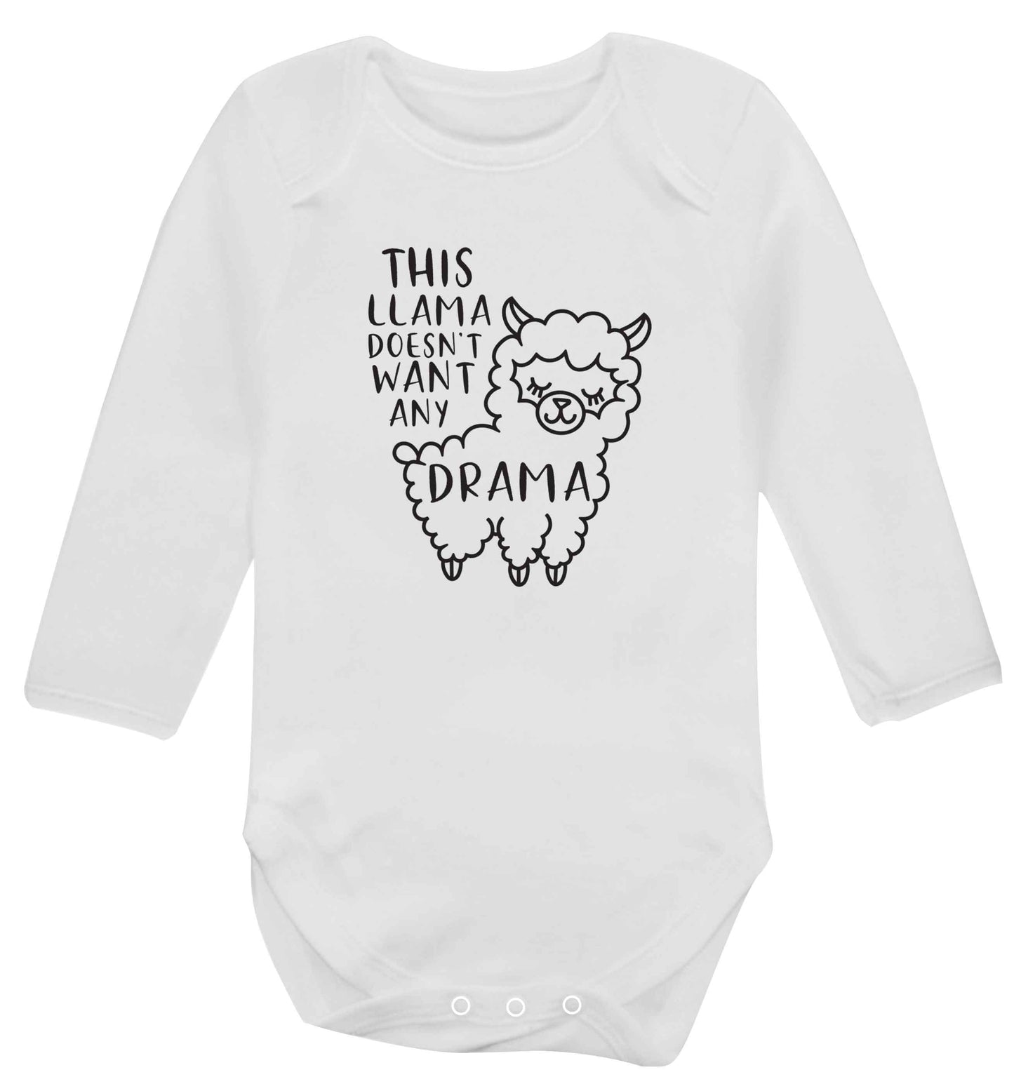 This Llama doesn't want any drama baby vest long sleeved white 6-12 months