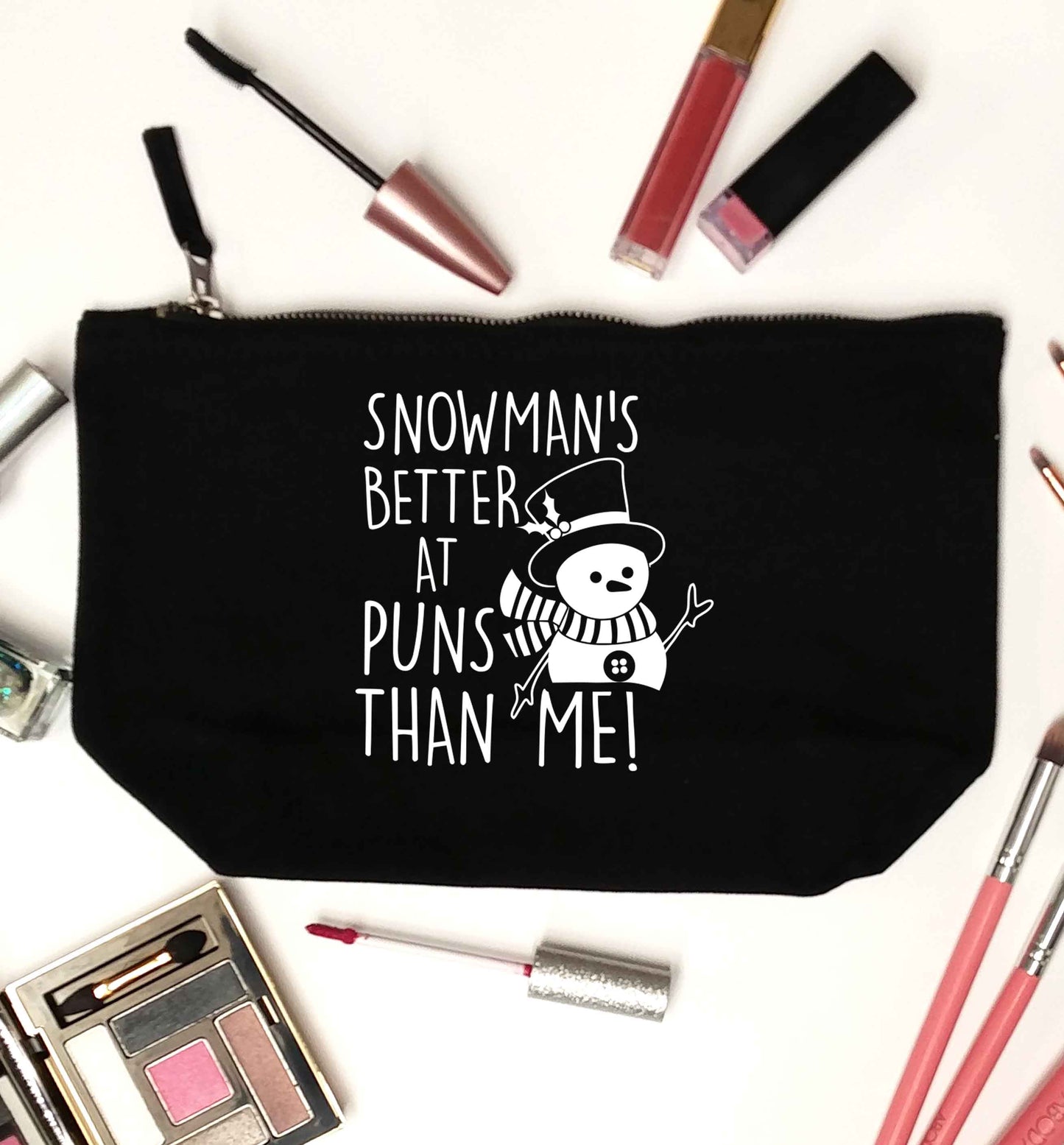 Snowman's Puns Me black makeup bag