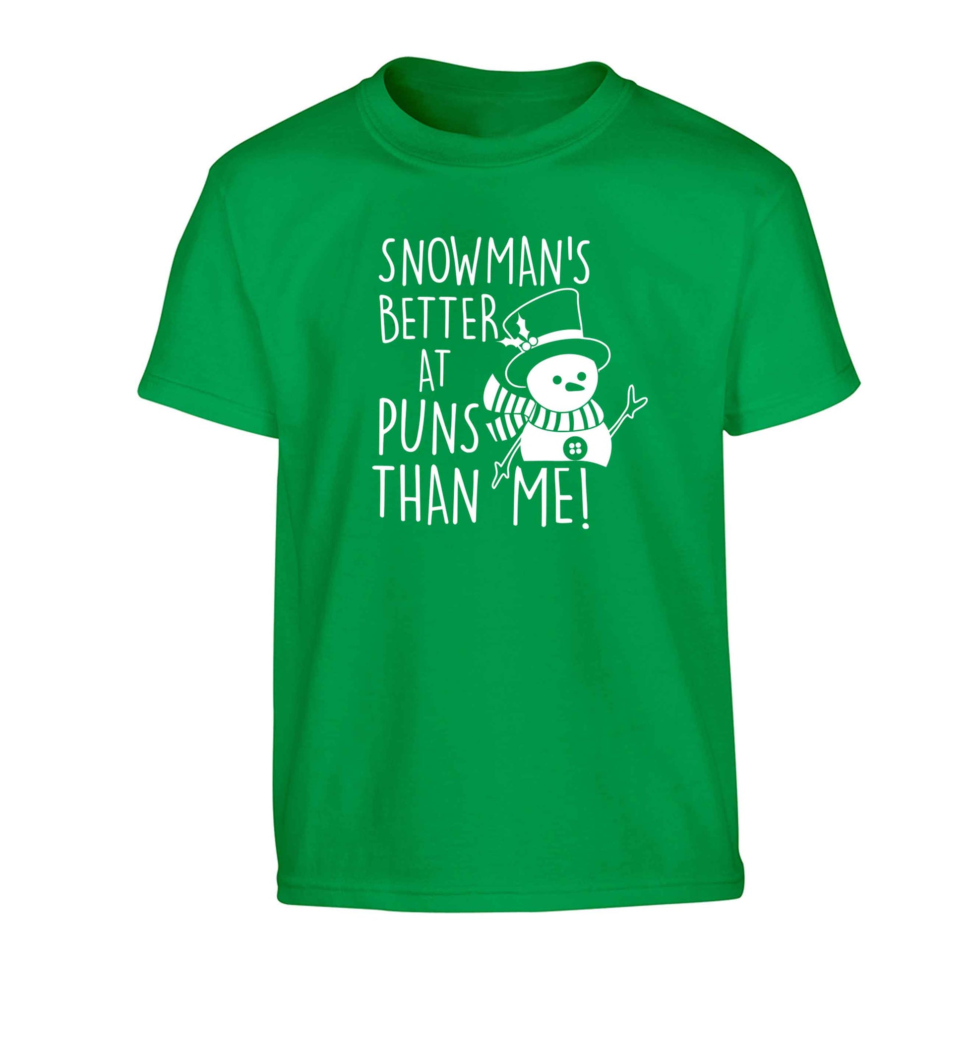 Snowman's Puns Me Children's green Tshirt 12-13 Years