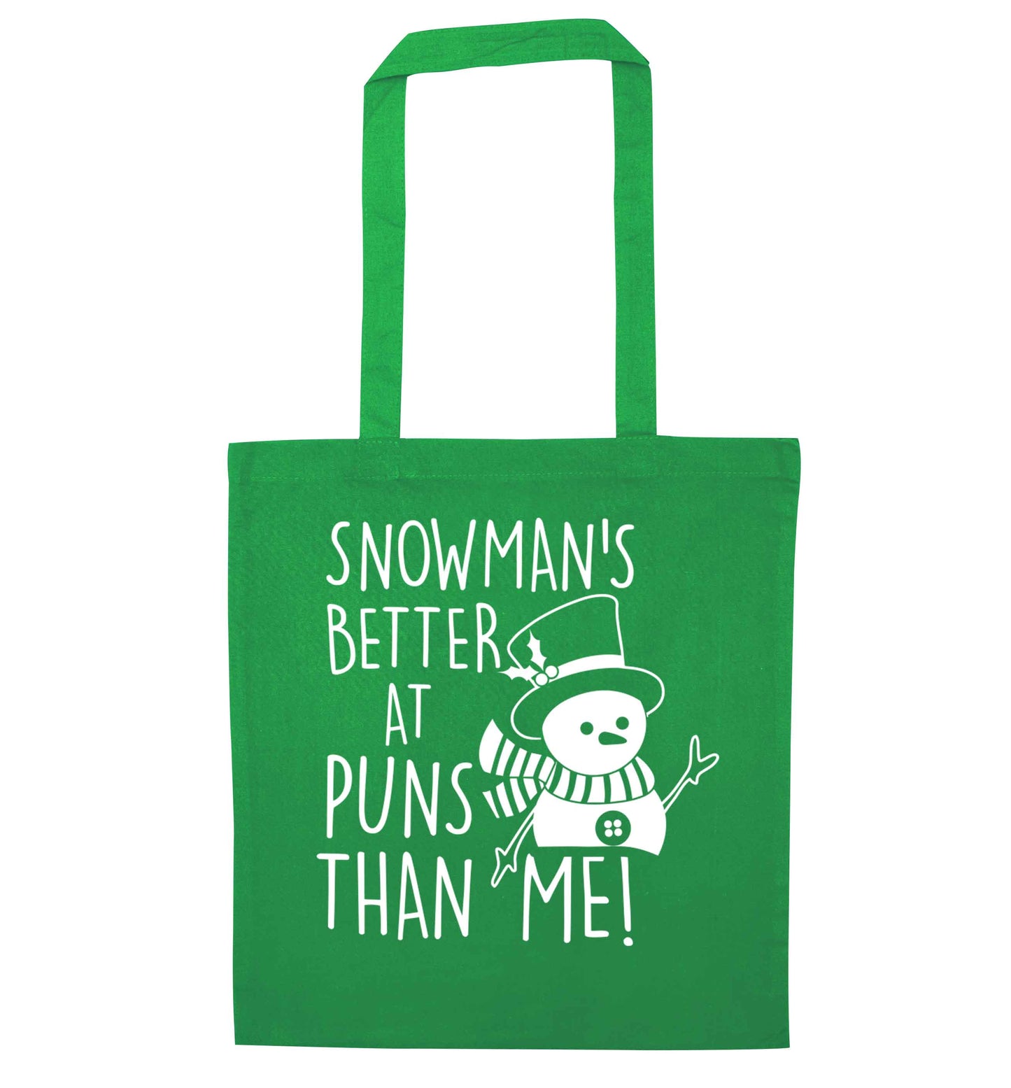 Snowman's Puns Me green tote bag