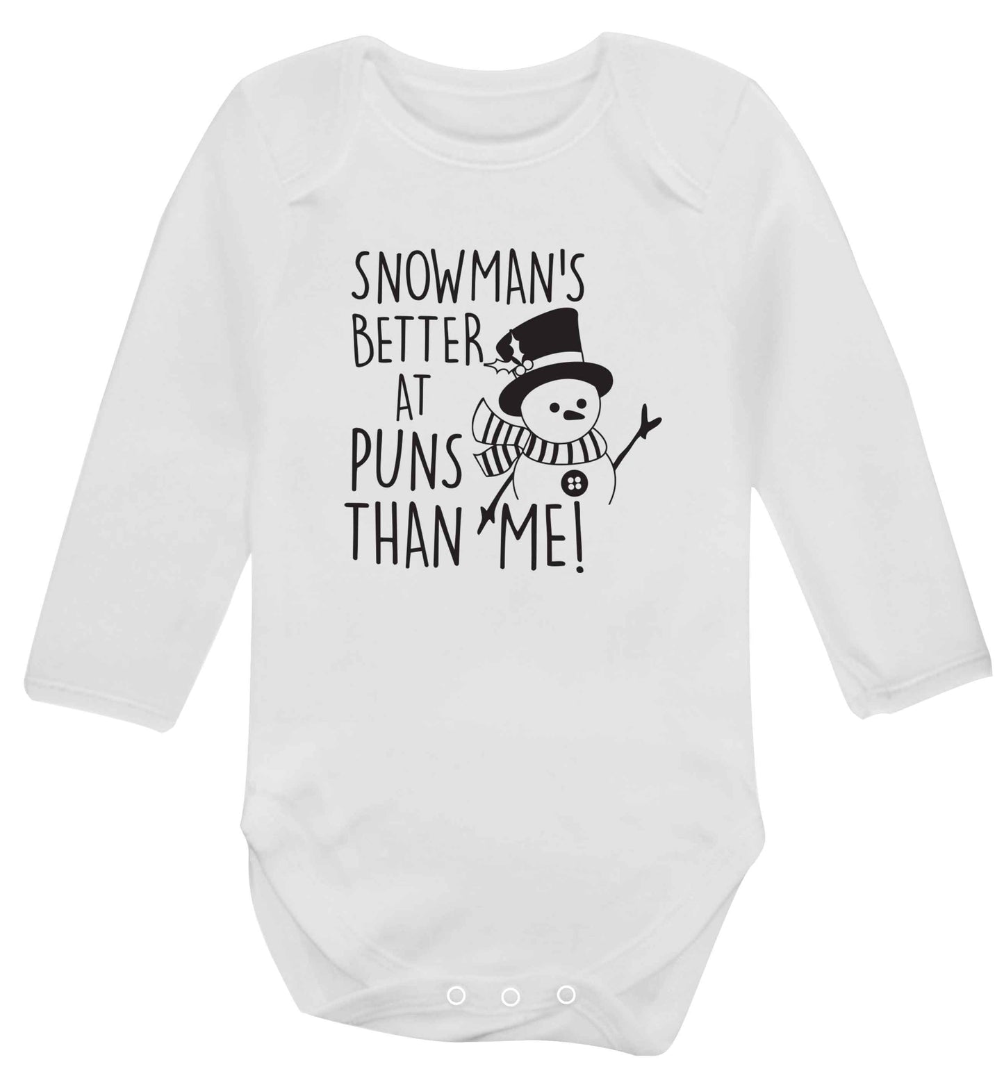 Snowman's Puns Me baby vest long sleeved white 6-12 months