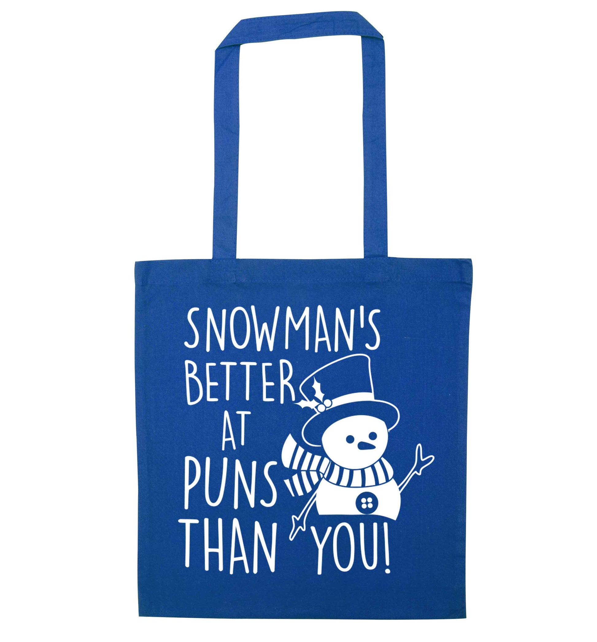 Snowman's Puns You blue tote bag