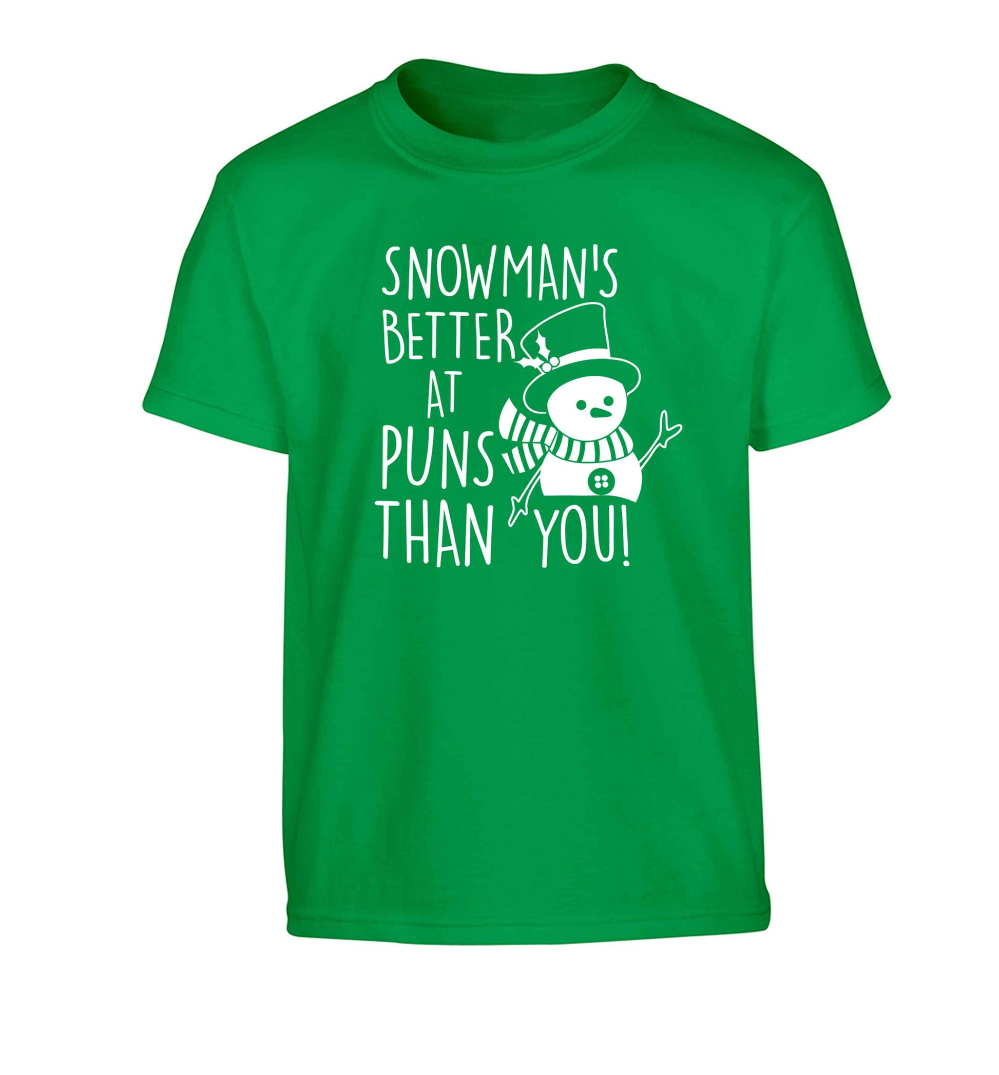 Snowman's Puns You Children's green Tshirt 12-13 Years
