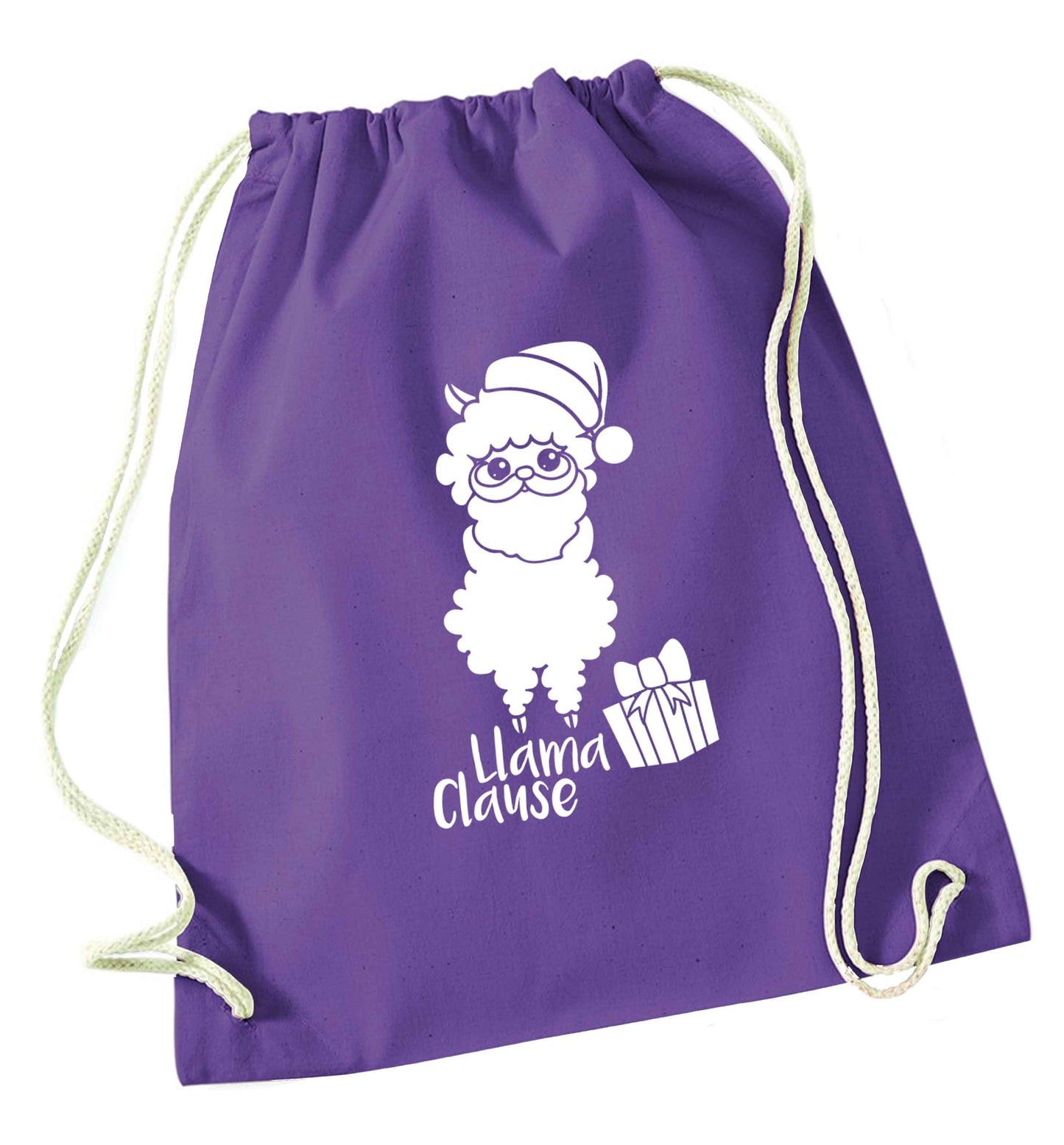 Llama Clause purple drawstring bag
