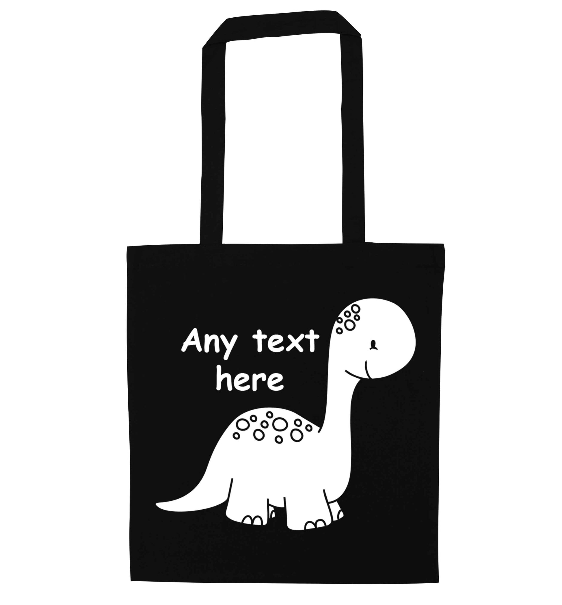 Dinosaur any text black tote bag