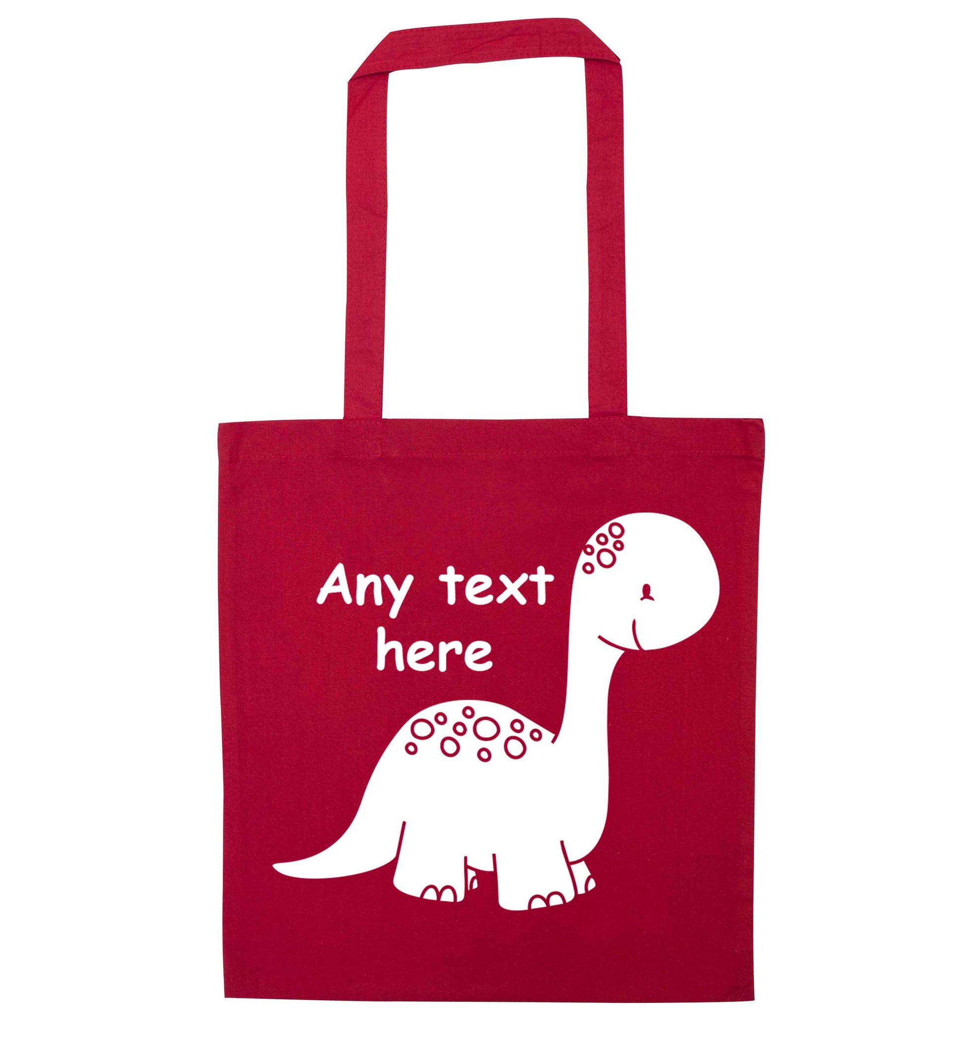 Dinosaur any text red tote bag