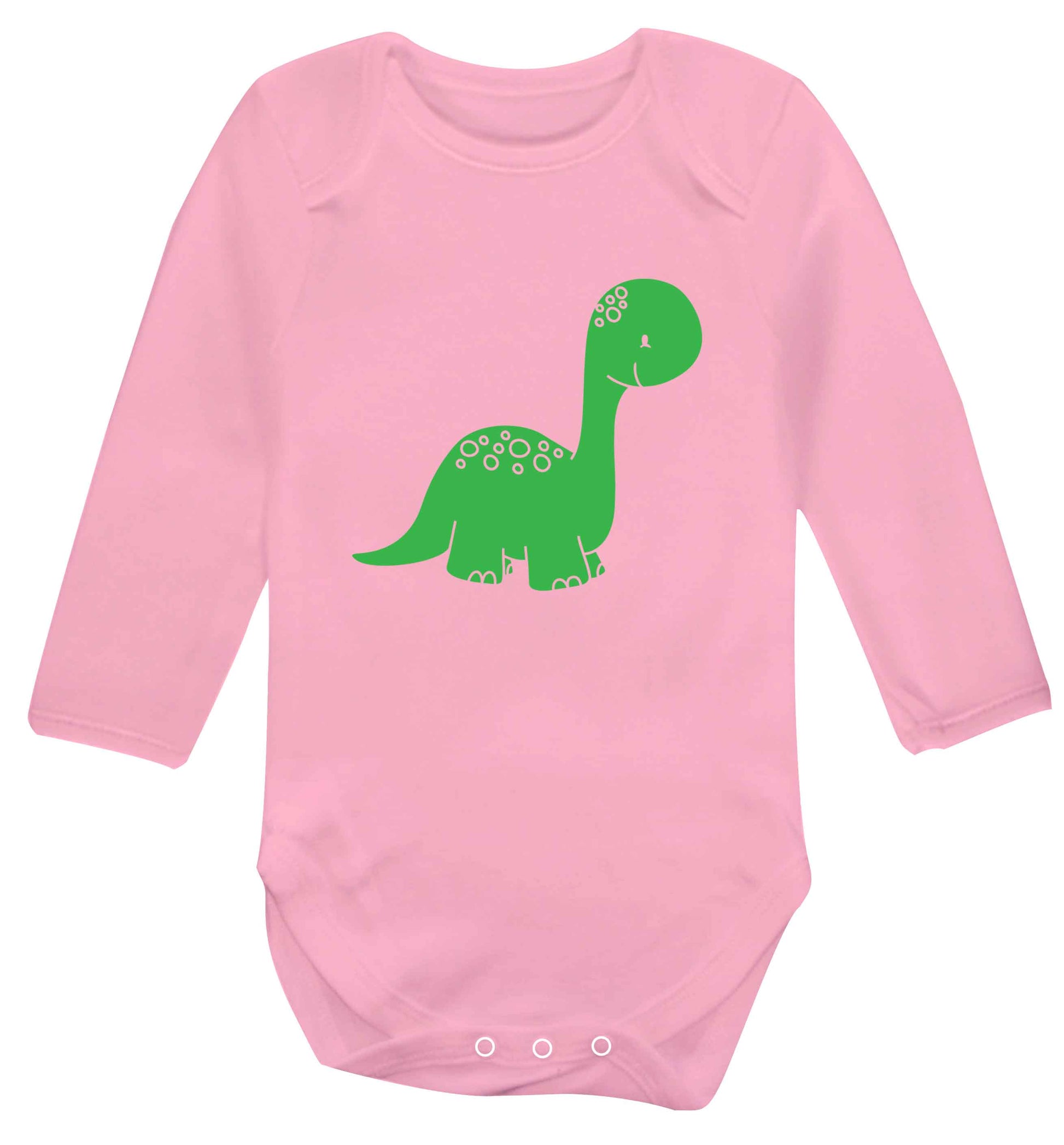 Dinosaur illustration baby vest long sleeved pale pink 6-12 months
