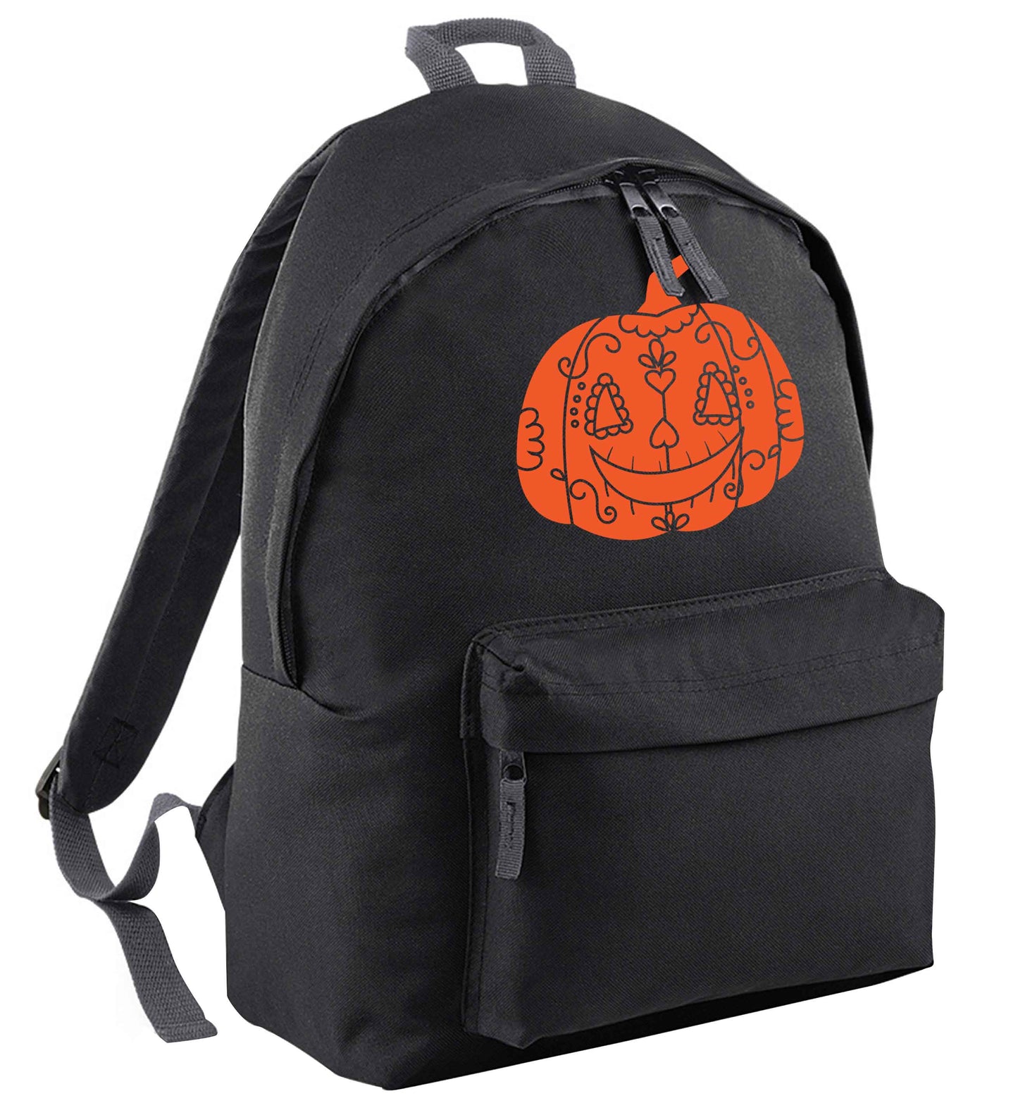 Pumpkin sugar skull black adults backpack