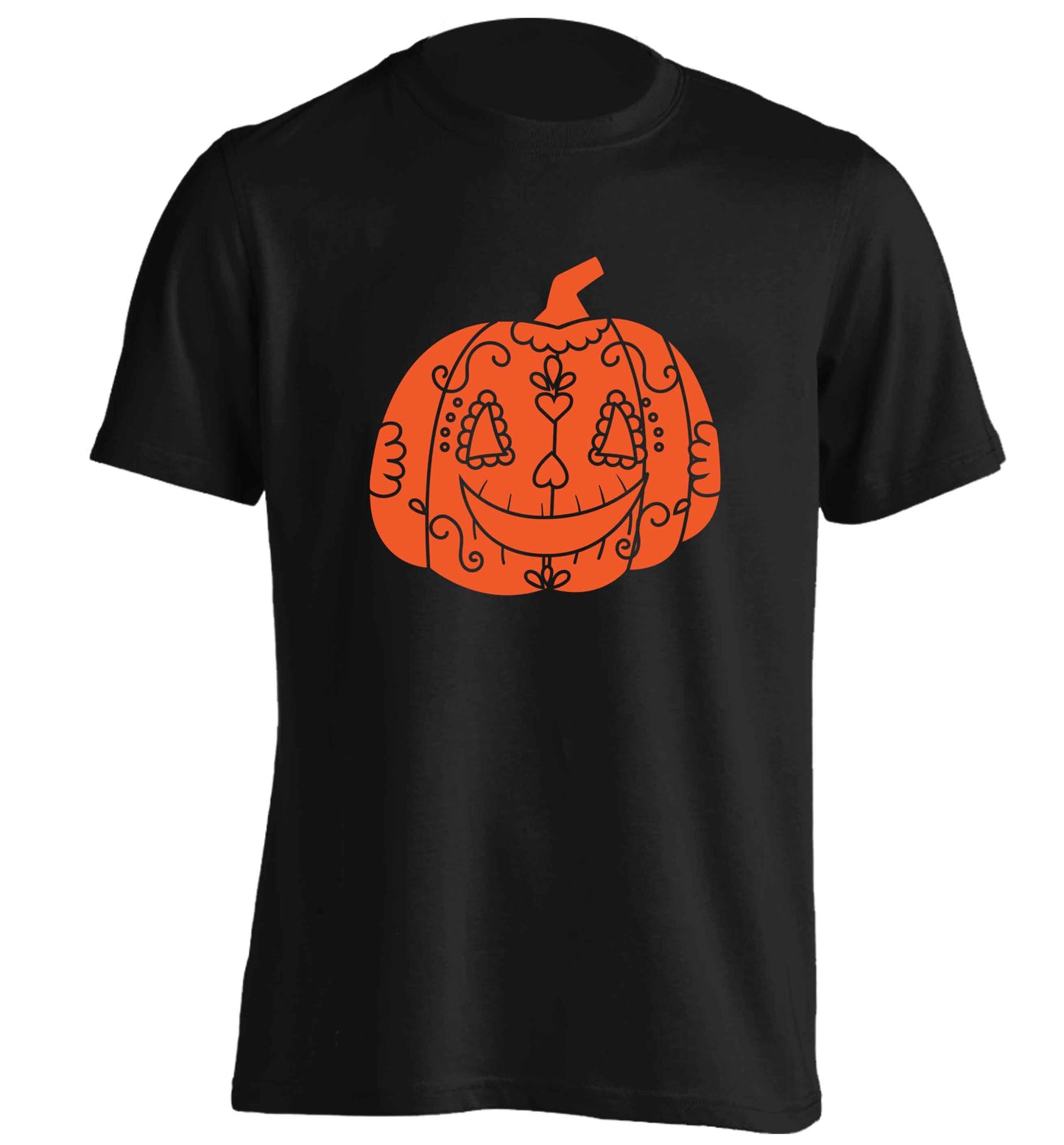 Pumpkin sugar skull adults unisex black Tshirt 2XL