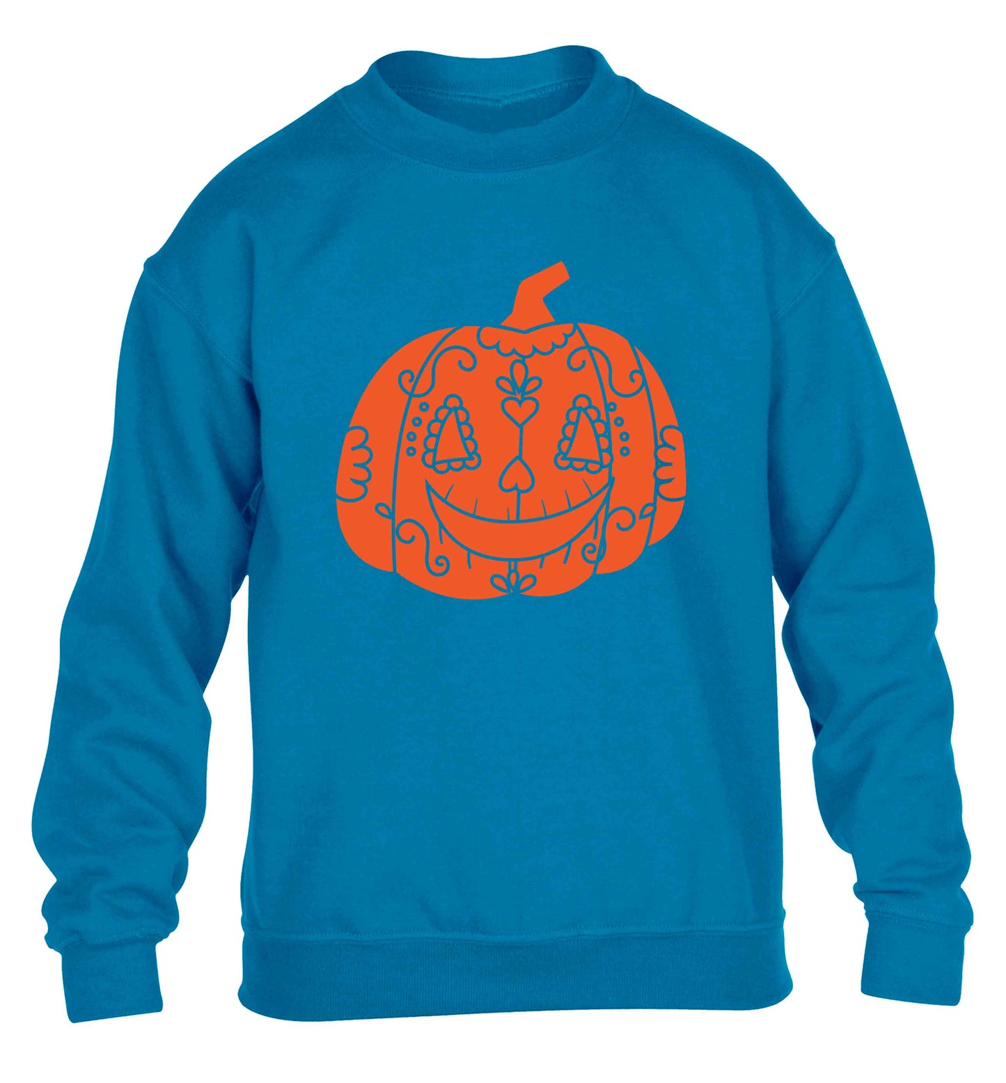 Pumpkin sugar skull children's blue sweater 12-13 Years