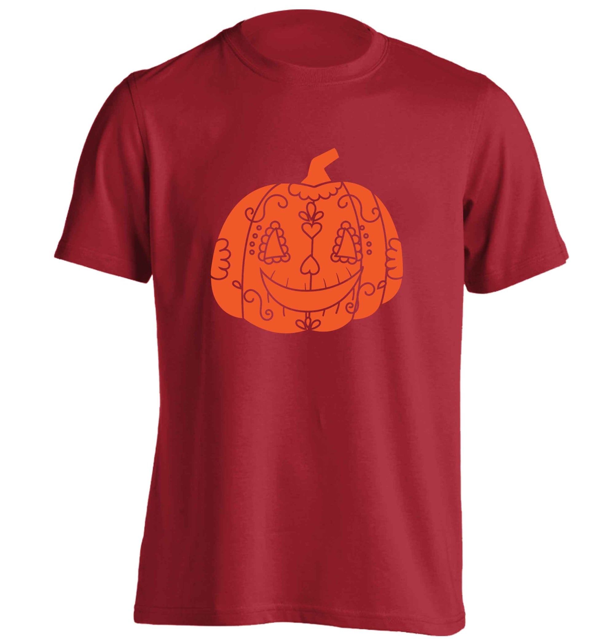 Pumpkin sugar skull adults unisex red Tshirt 2XL