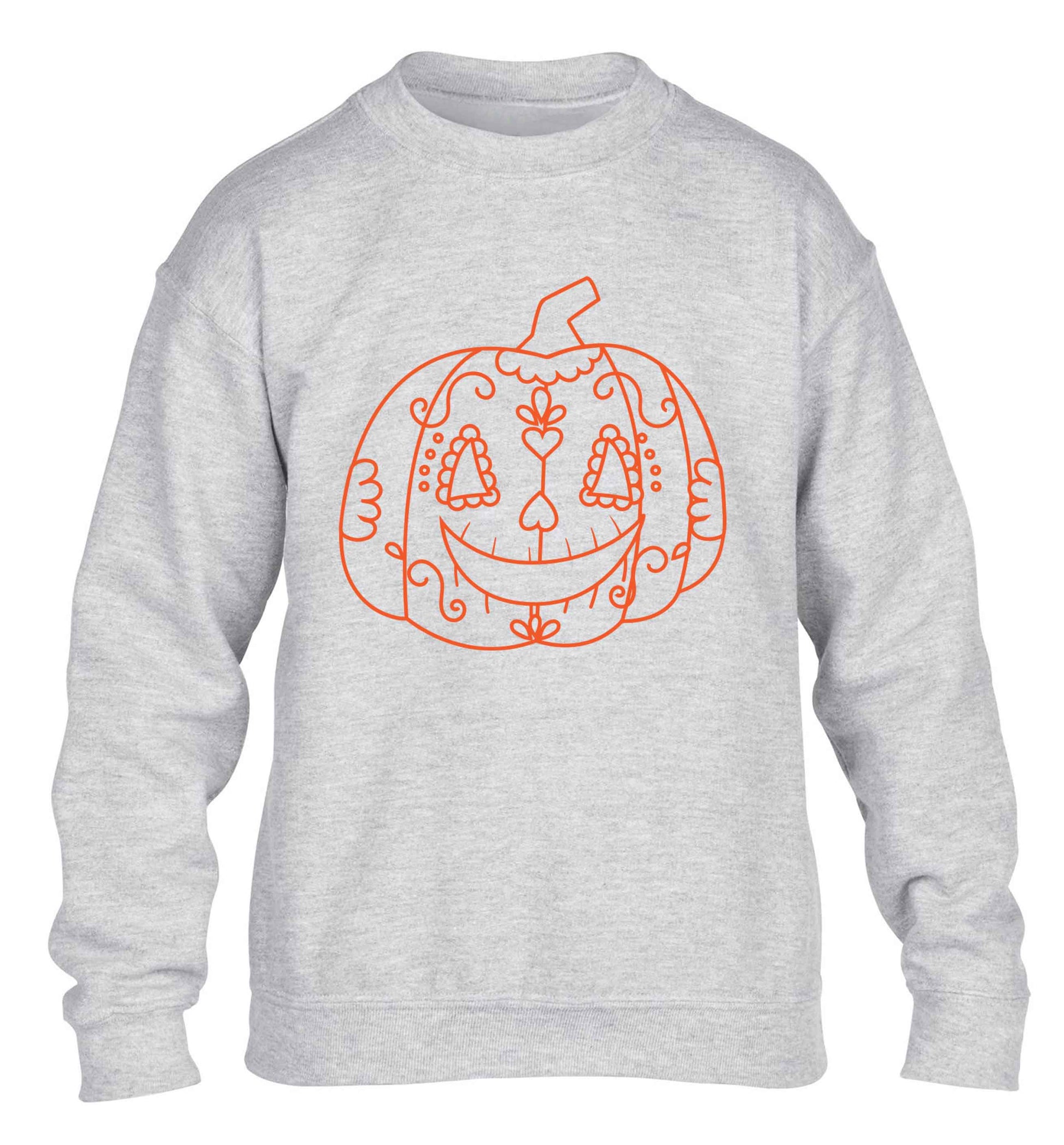 Pumpkin sugar skull children's grey sweater 12-13 Years