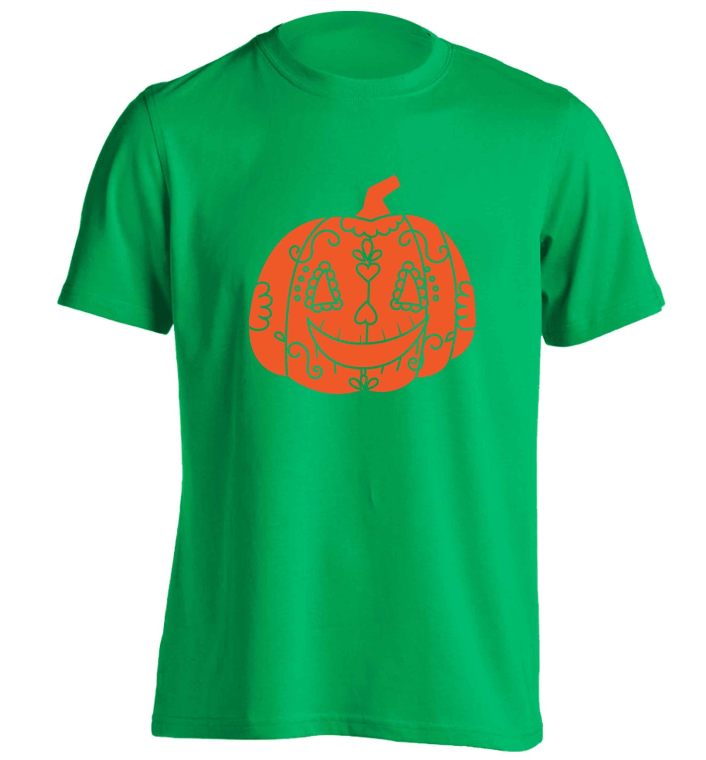 Pumpkin sugar skull adults unisex green Tshirt 2XL