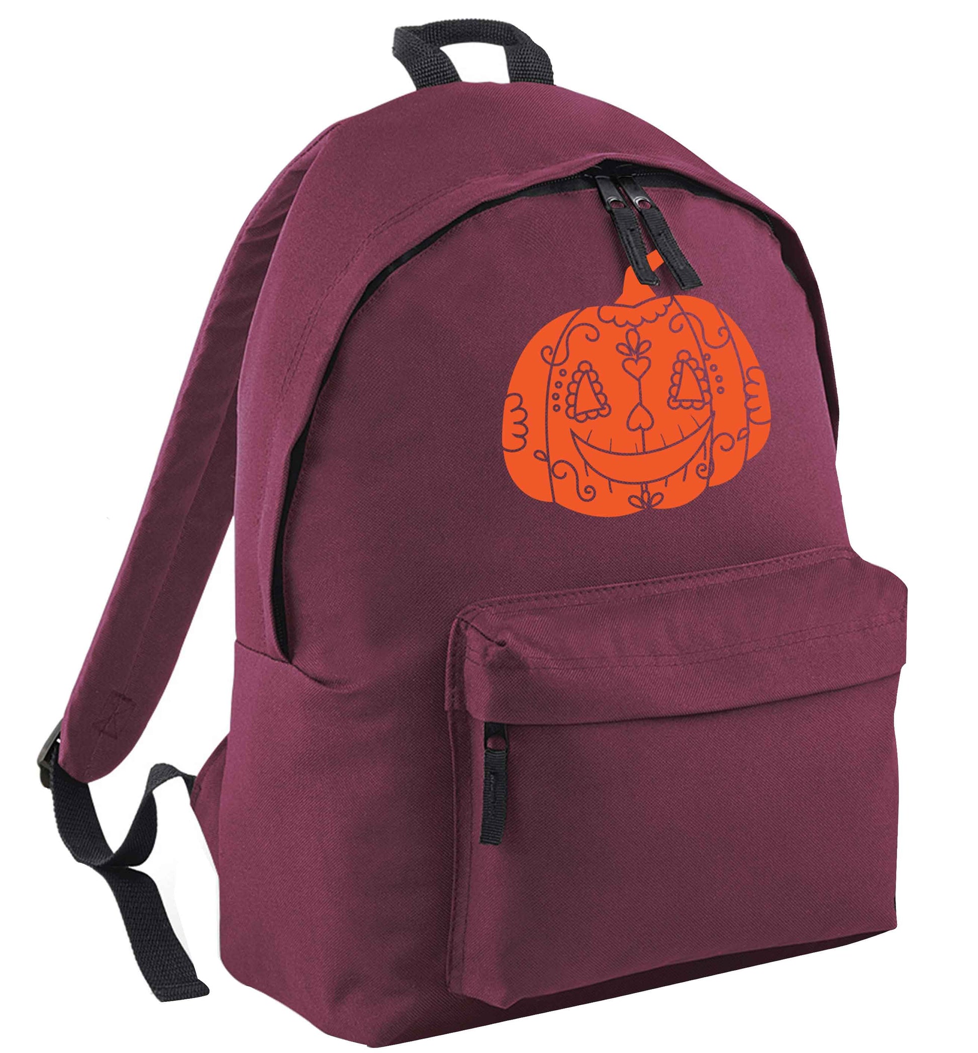 Pumpkin sugar skull maroon adults backpack