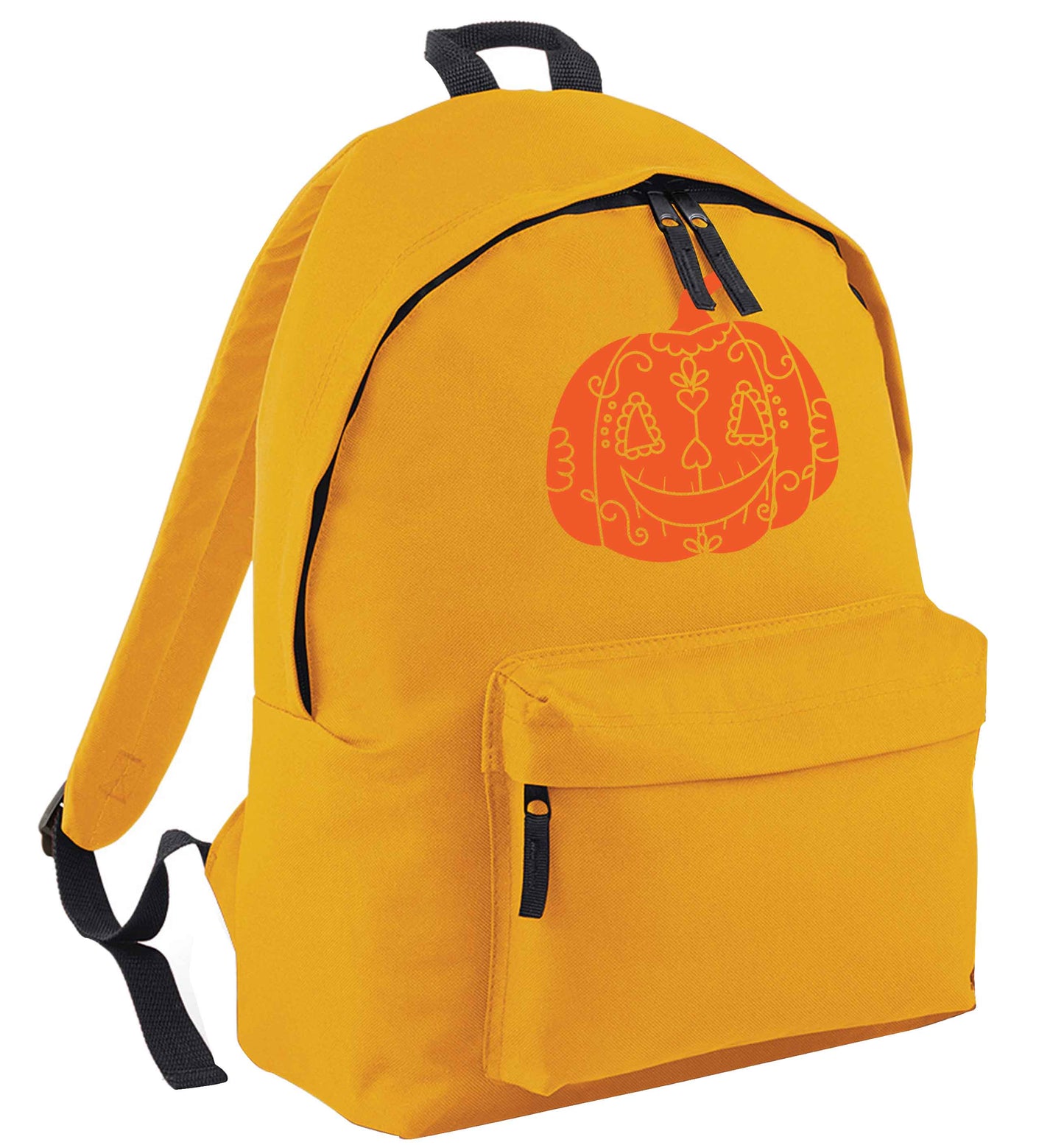 Pumpkin sugar skull mustard adults backpack