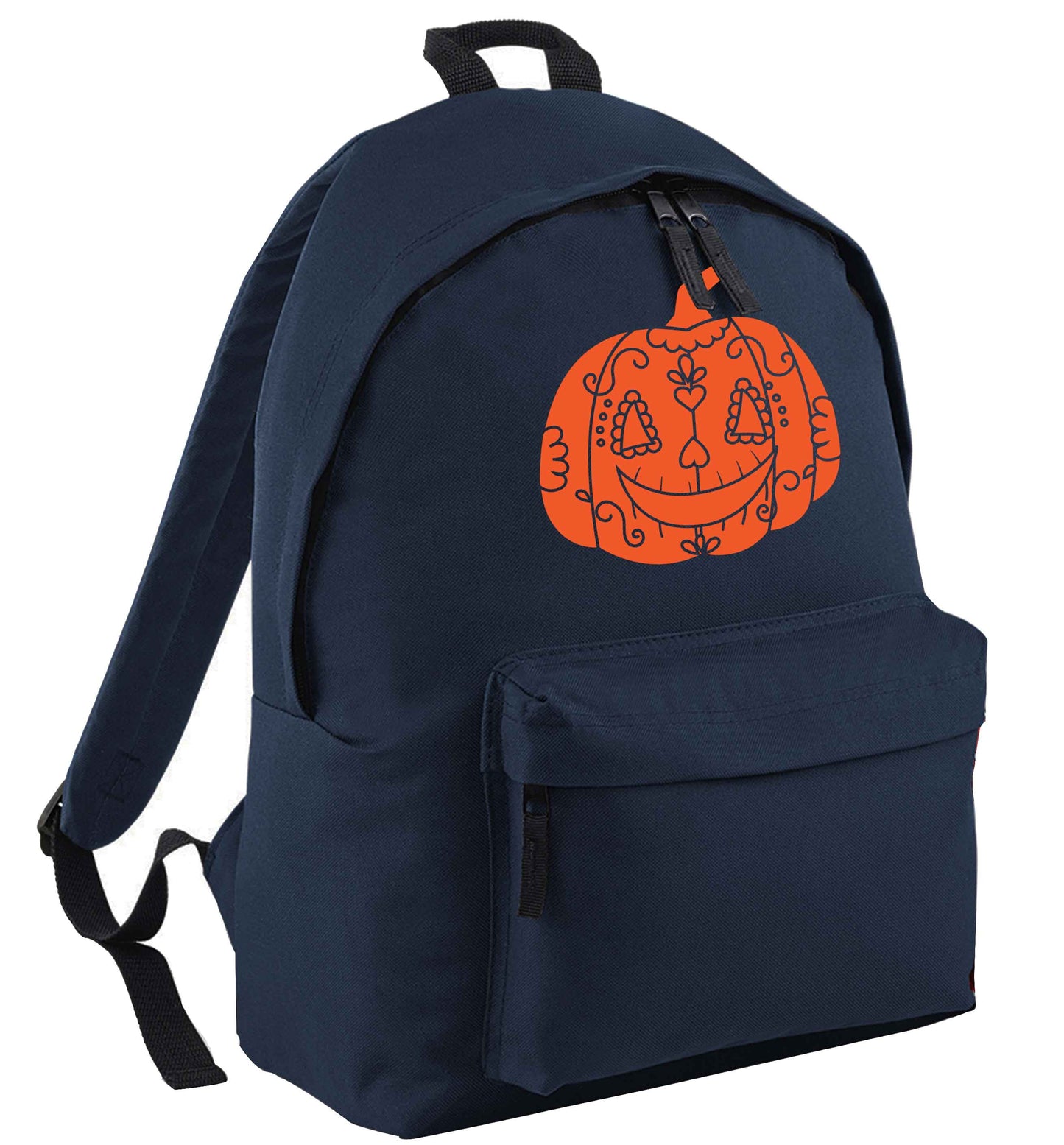 Pumpkin sugar skull navy adults backpack