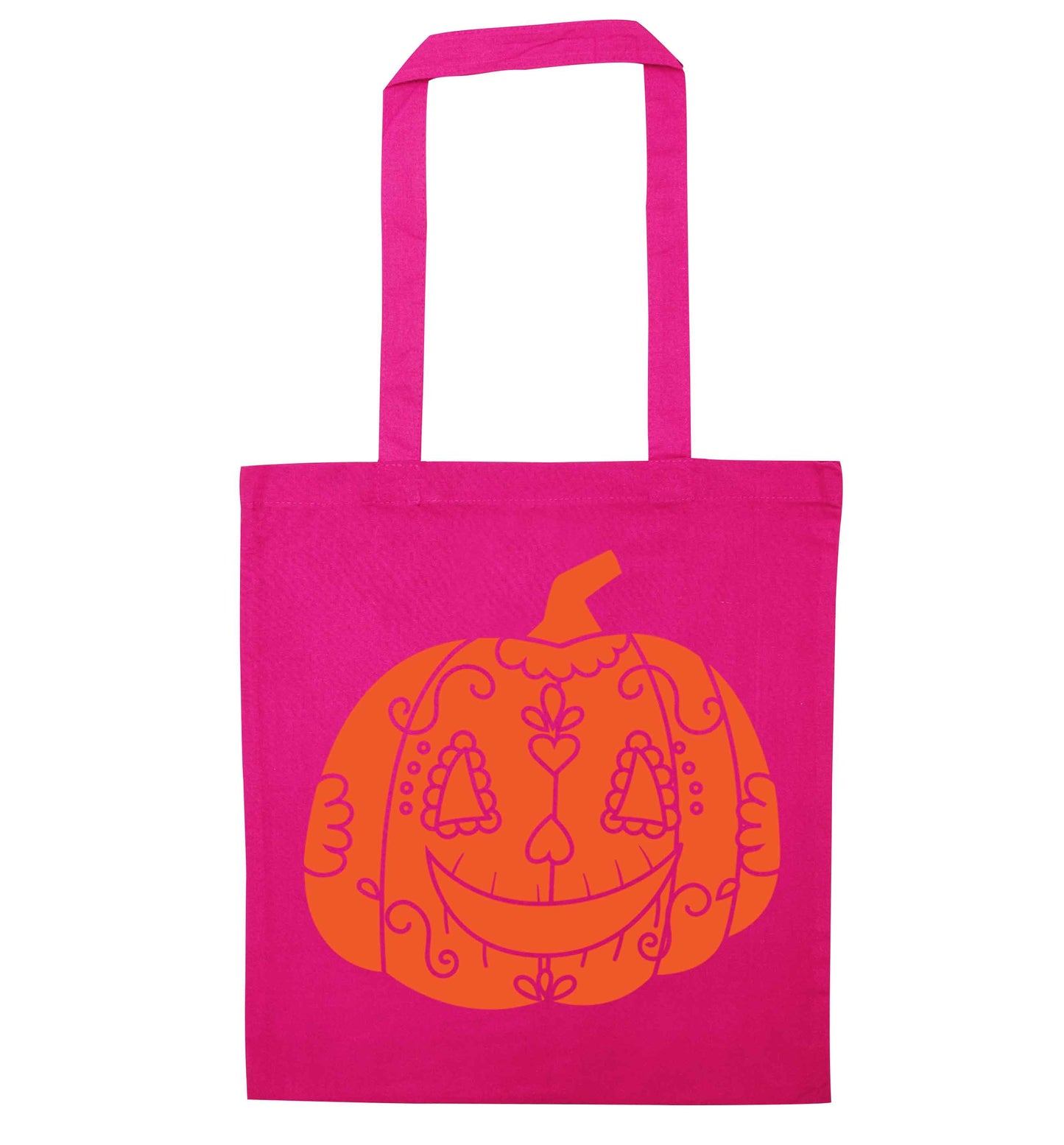 Pumpkin sugar skull pink tote bag