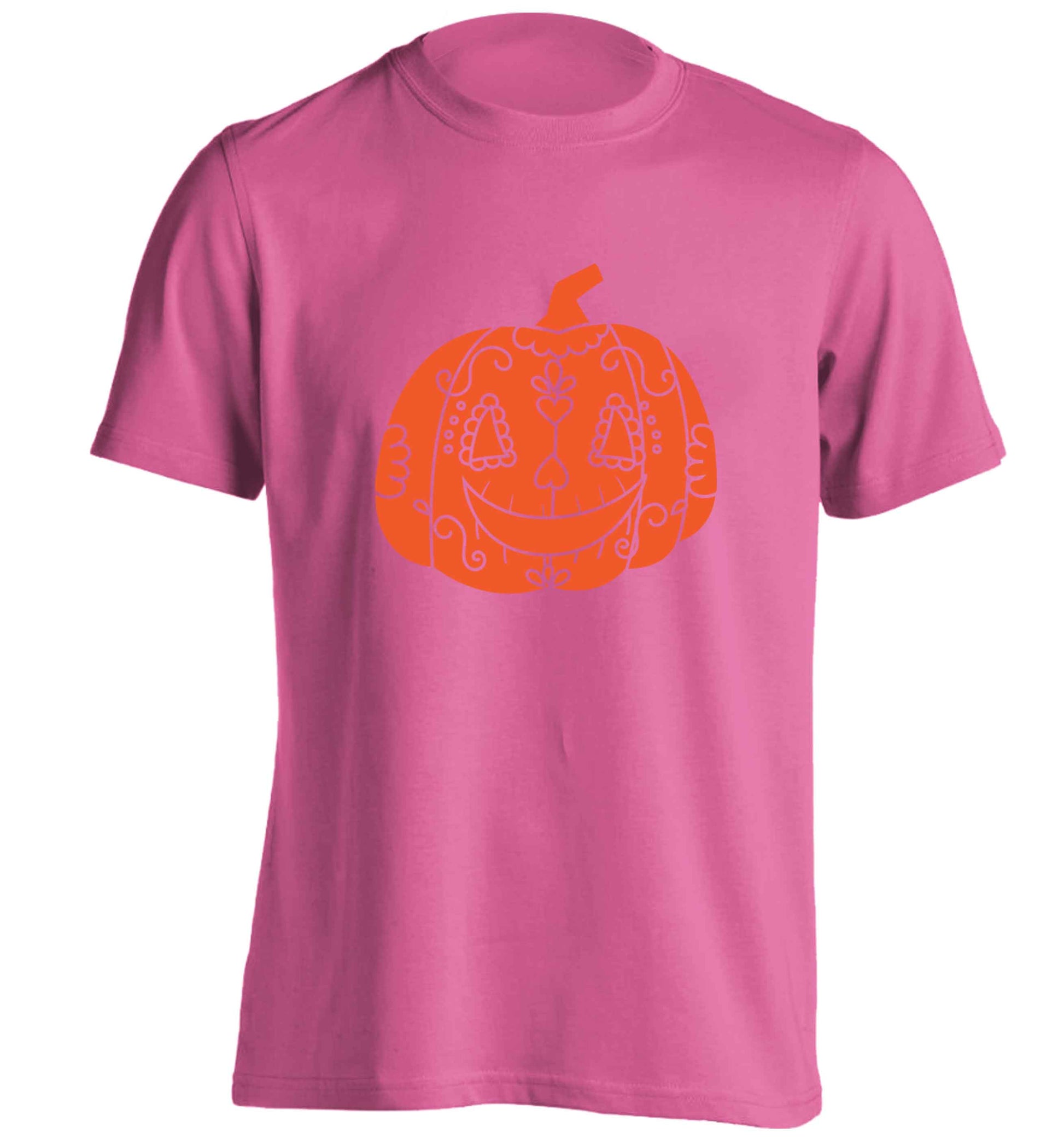 Pumpkin sugar skull adults unisex pink Tshirt 2XL