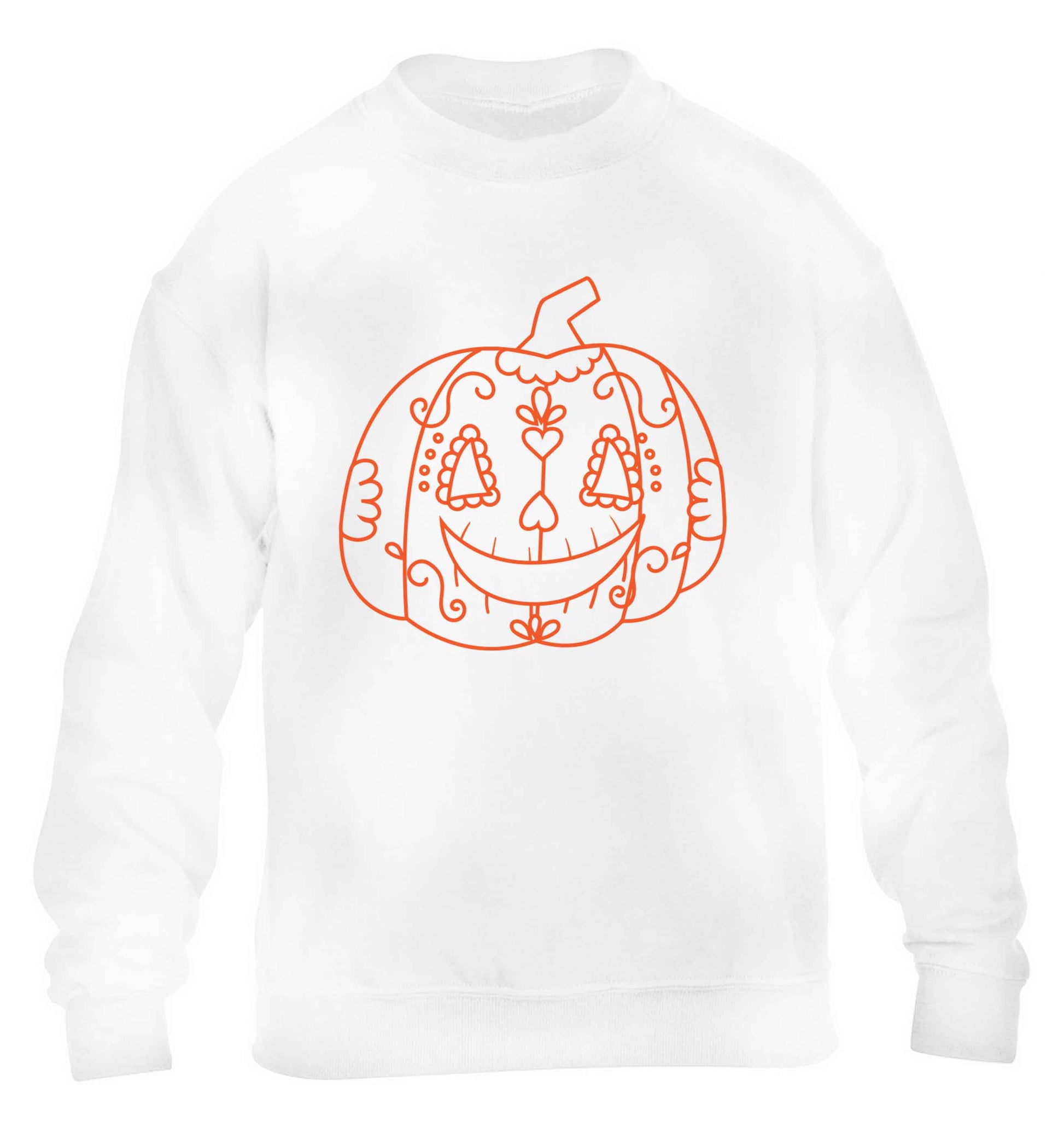 Pumpkin sugar skull children's white sweater 12-13 Years
