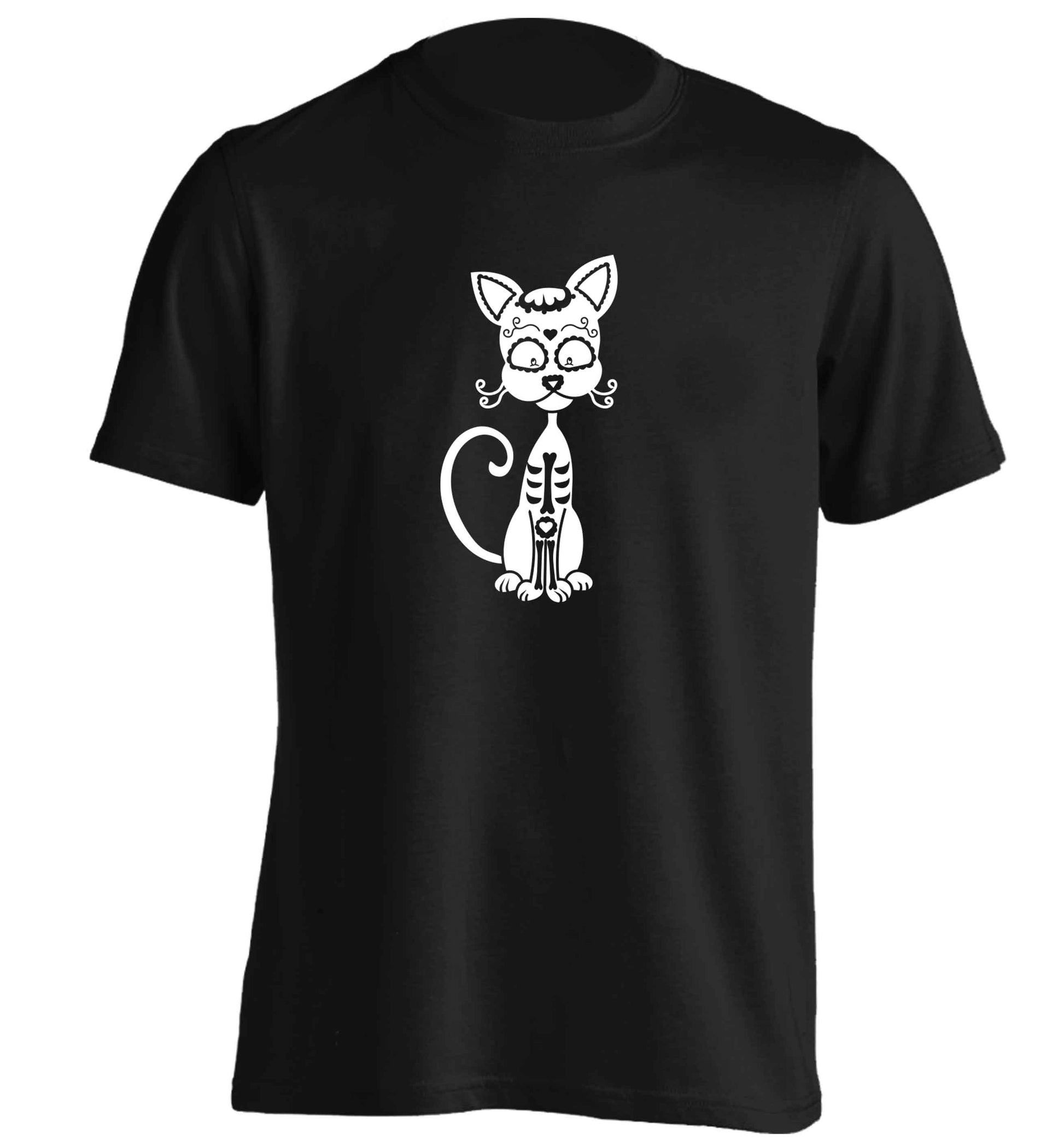 Cat sugar skull adults unisex black Tshirt 2XL