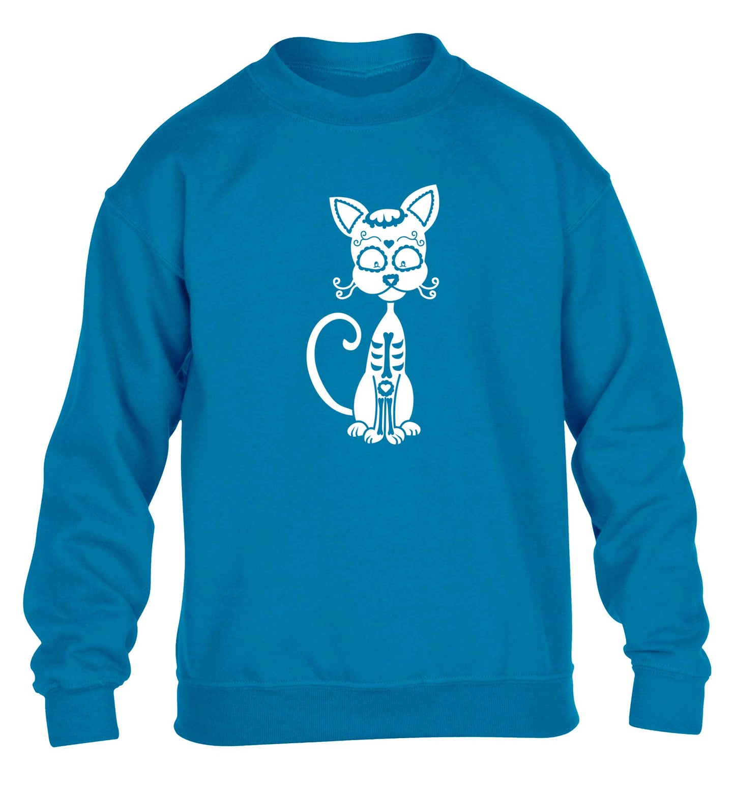 Cat sugar skull children's blue sweater 12-13 Years