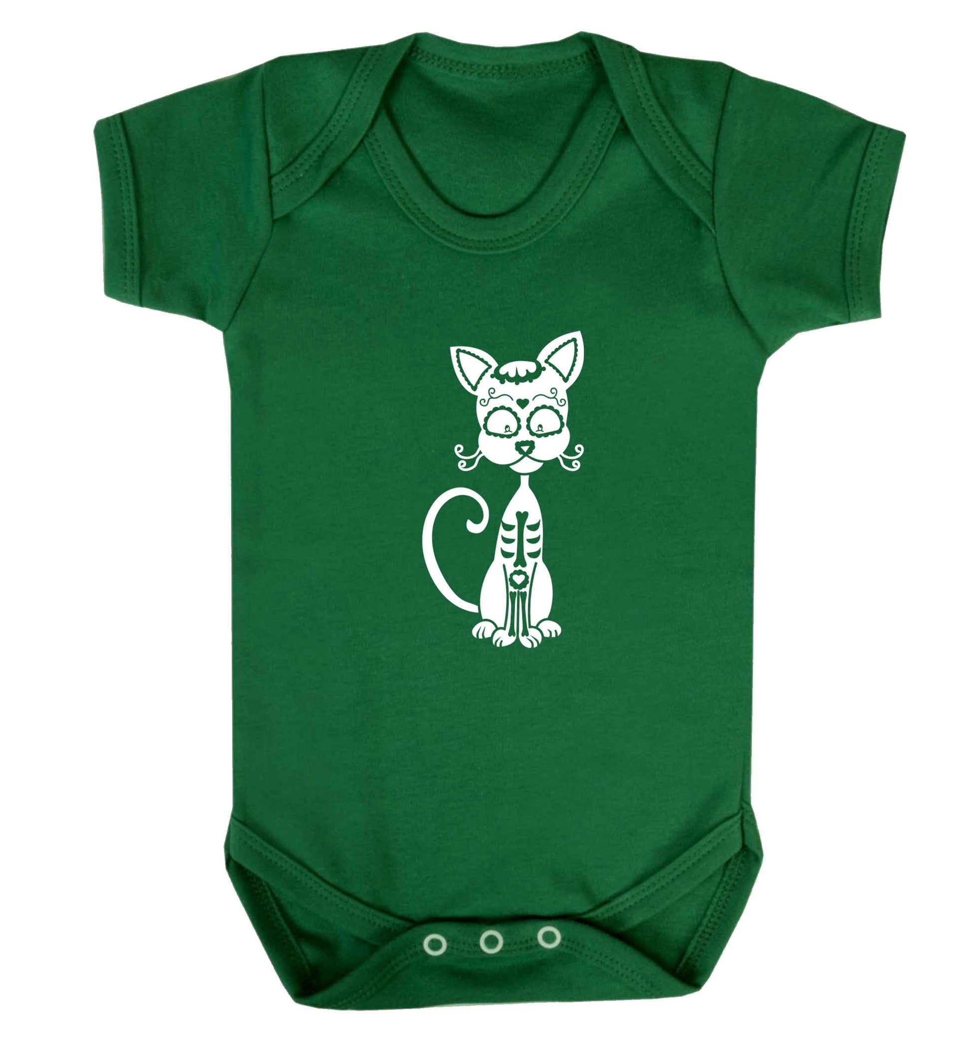 Cat sugar skull baby vest green 18-24 months