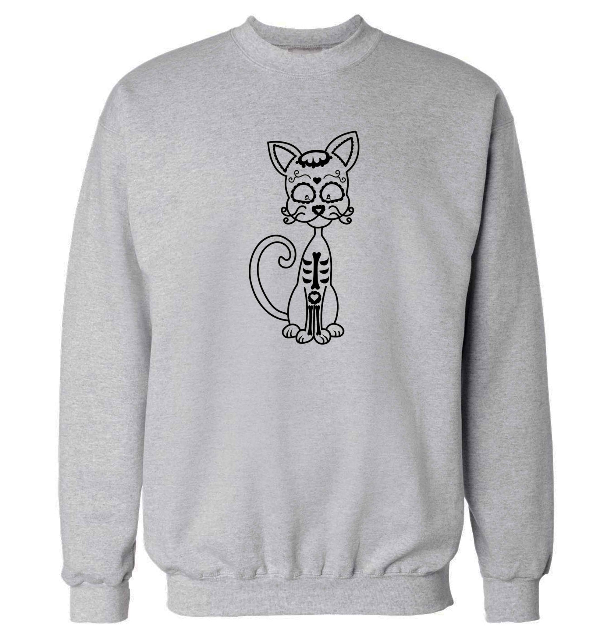 Cat sugar skull adult's unisex grey sweater 2XL