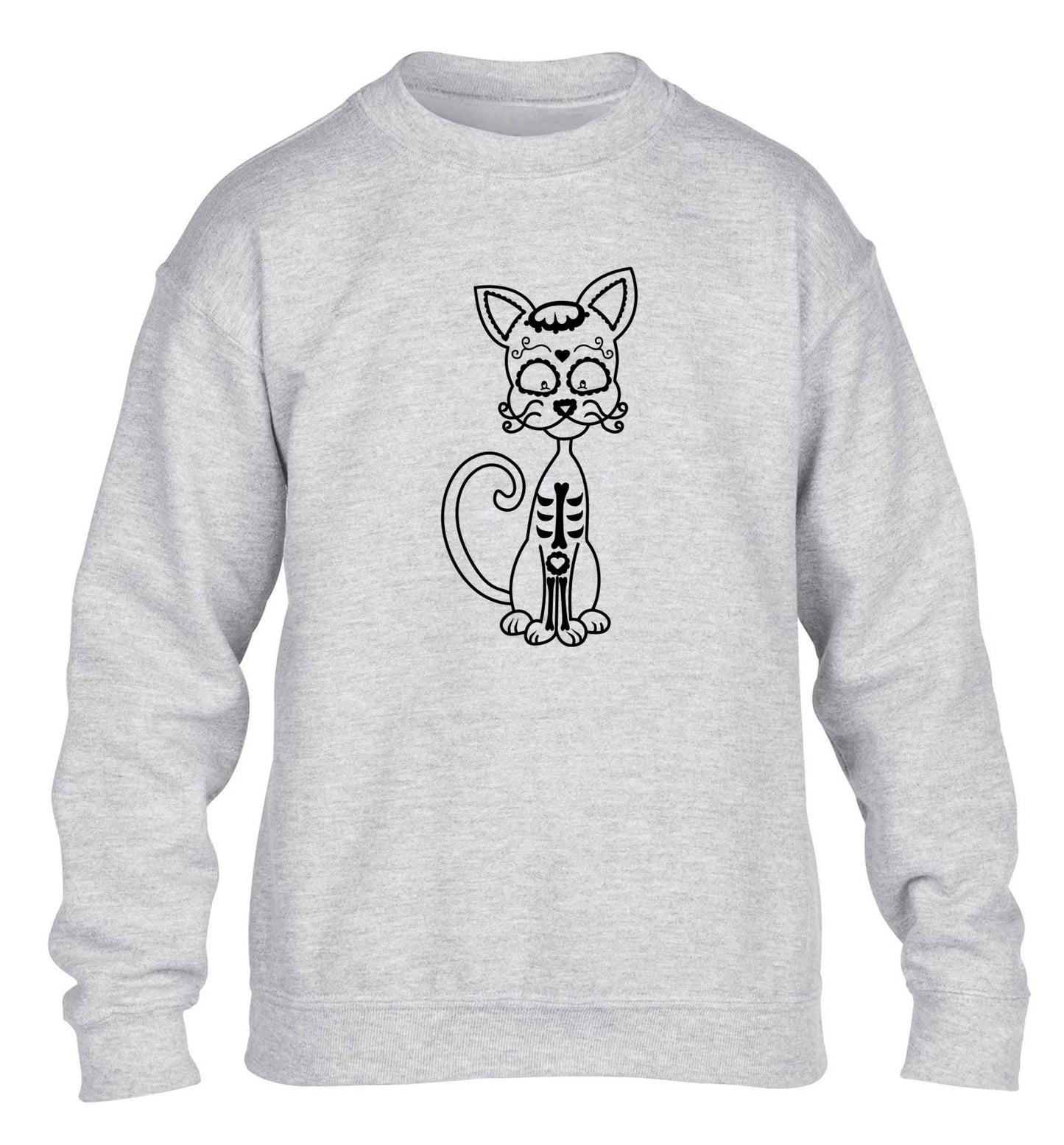 Cat sugar skull children's grey sweater 12-13 Years