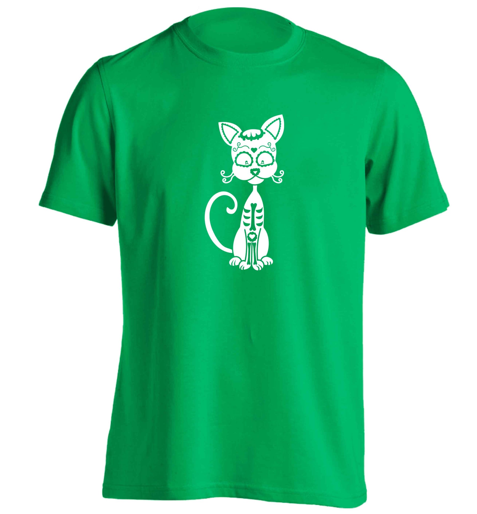 Cat sugar skull adults unisex green Tshirt 2XL