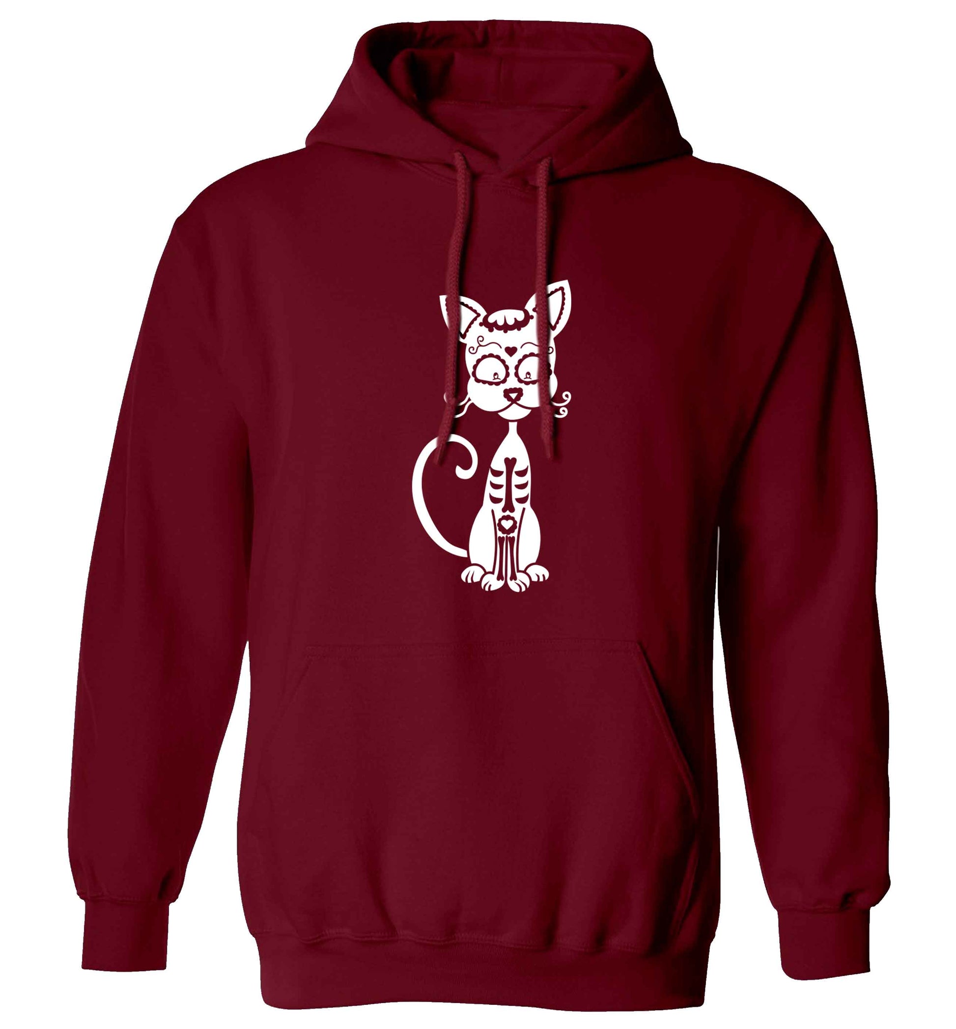 Cat sugar skull adults unisex maroon hoodie 2XL