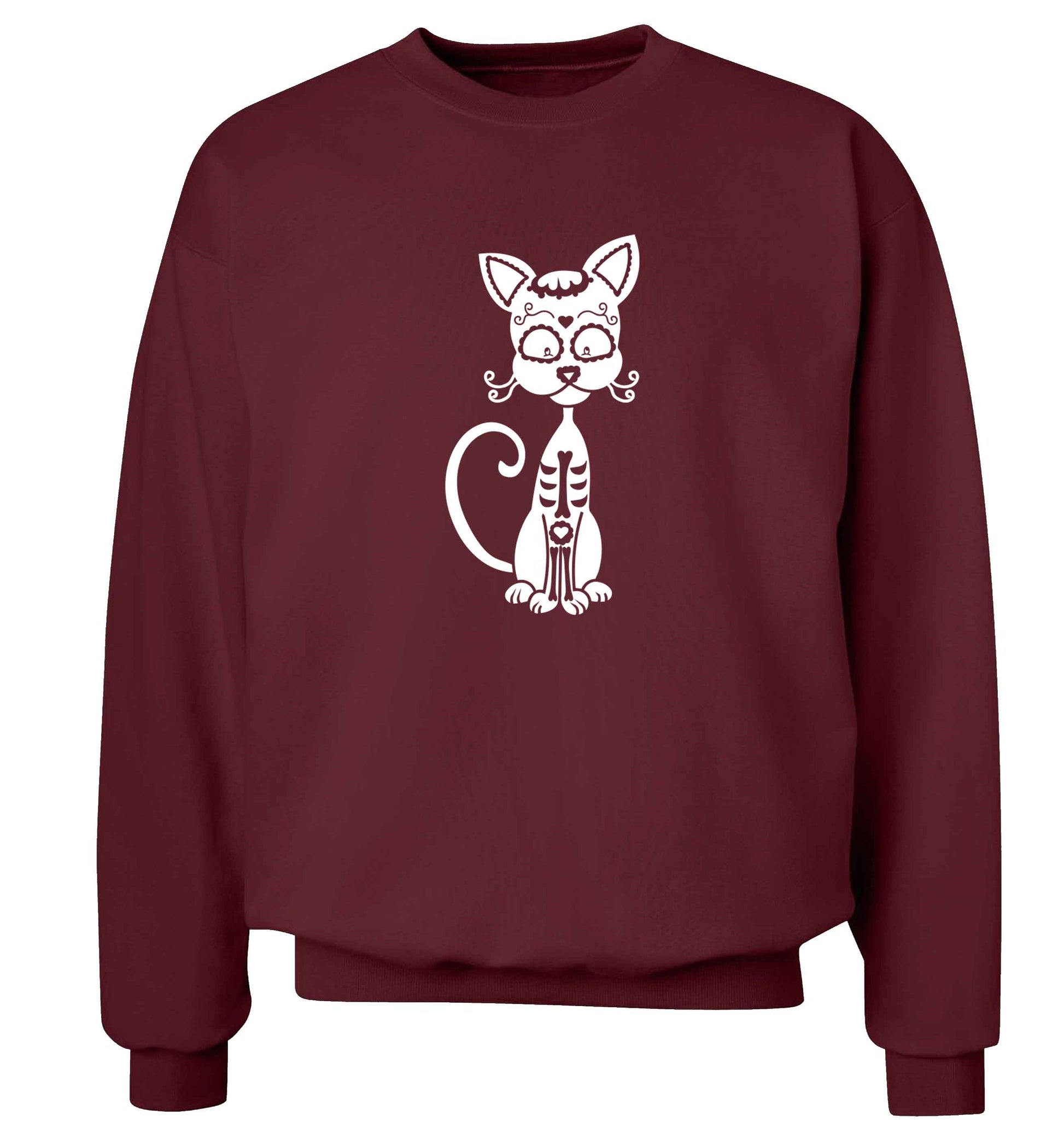 Cat sugar skull adult's unisex maroon sweater 2XL