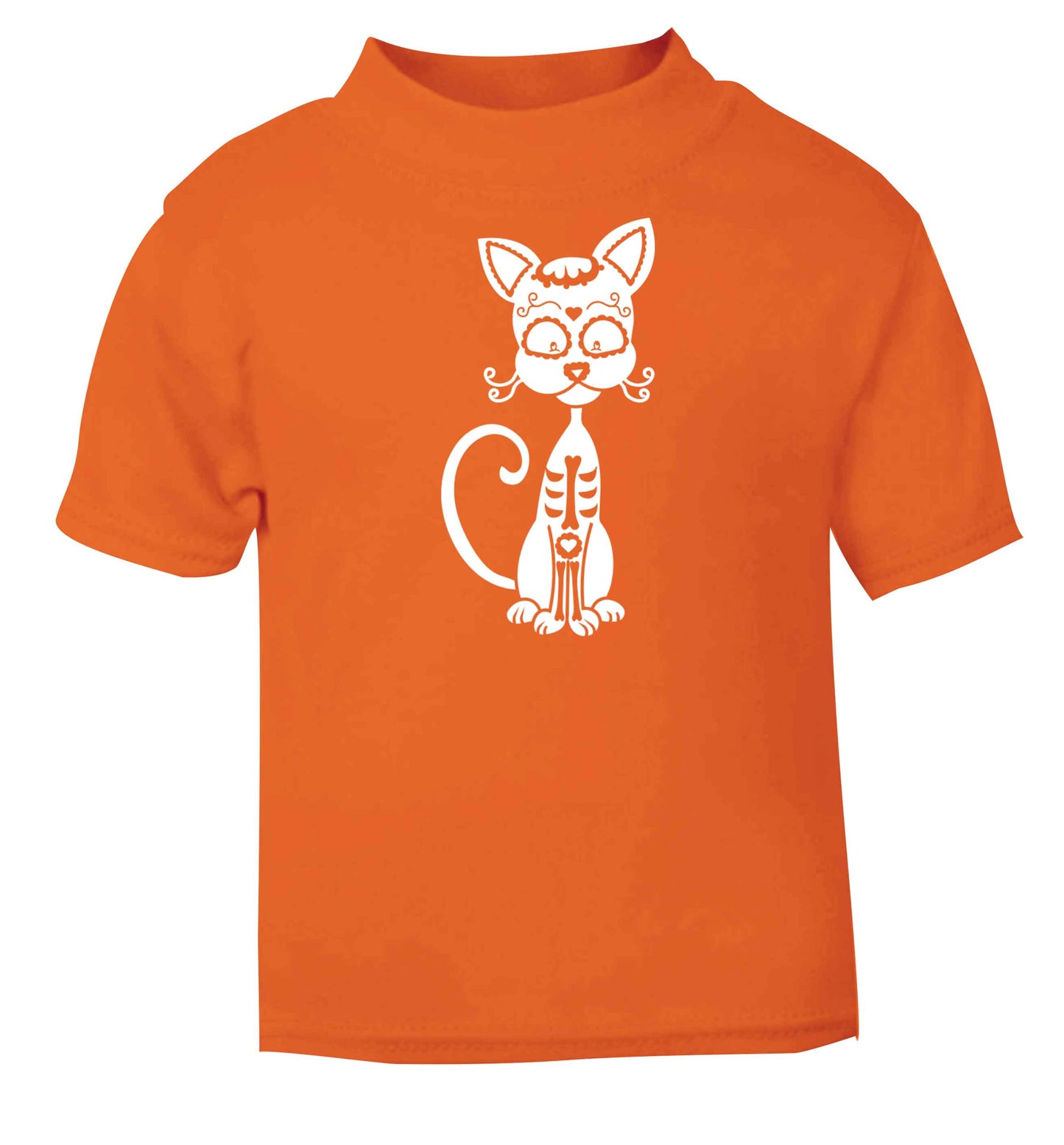 Cat sugar skull orange baby toddler Tshirt 2 Years