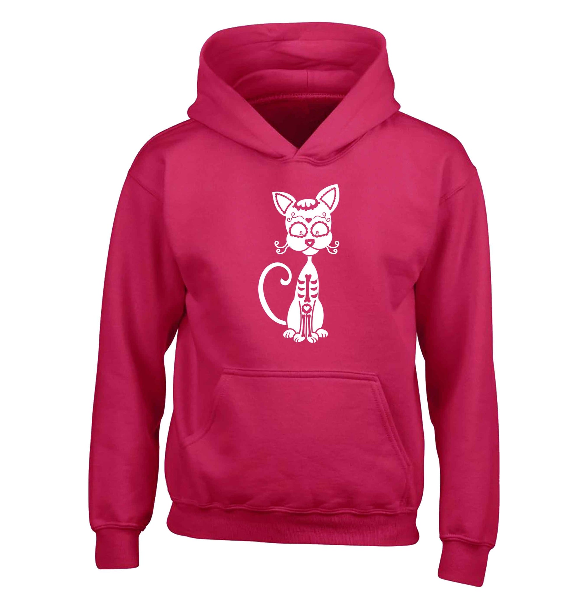 Cat sugar skull children's pink hoodie 12-13 Years