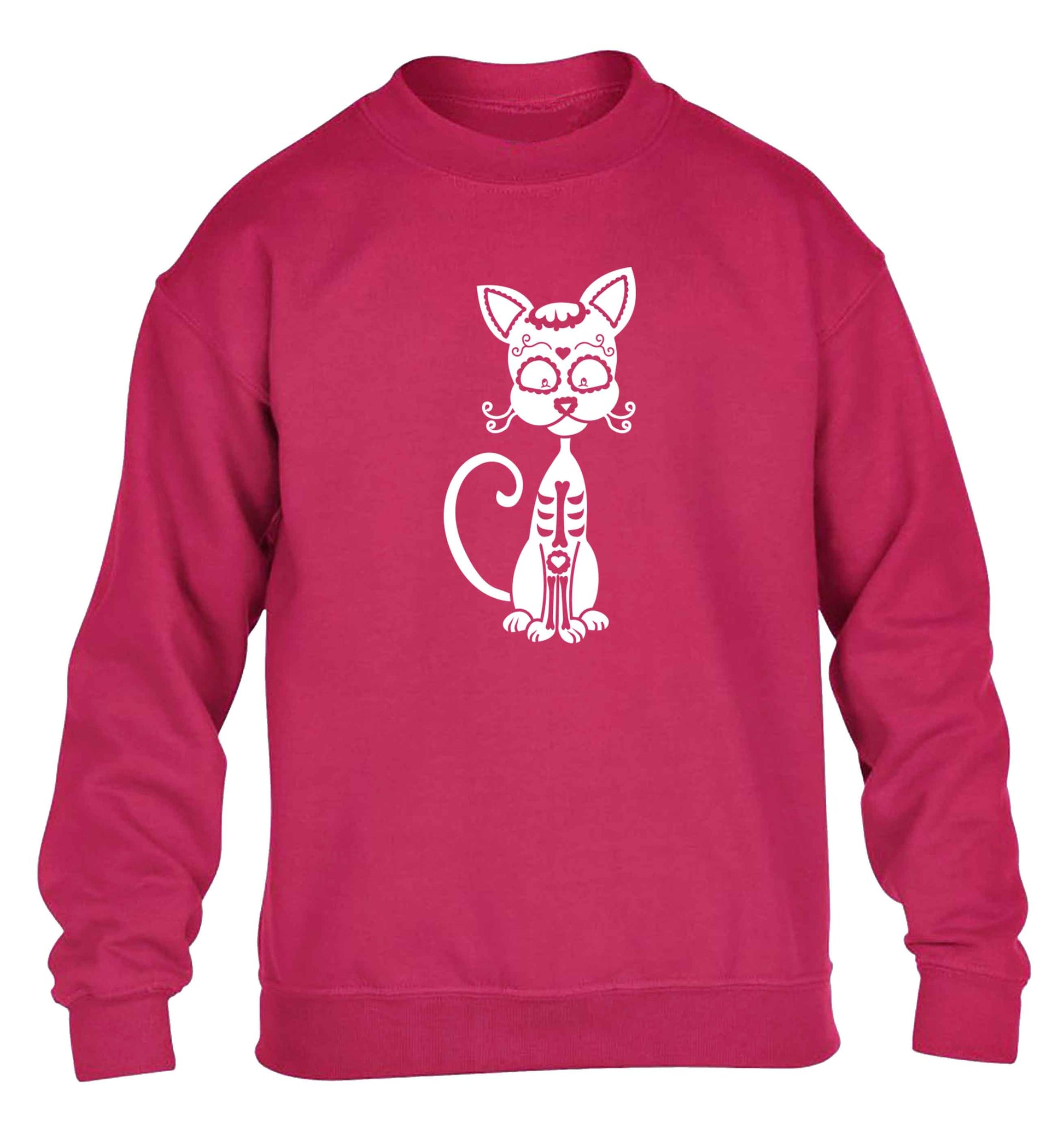 Cat sugar skull children's pink sweater 12-13 Years